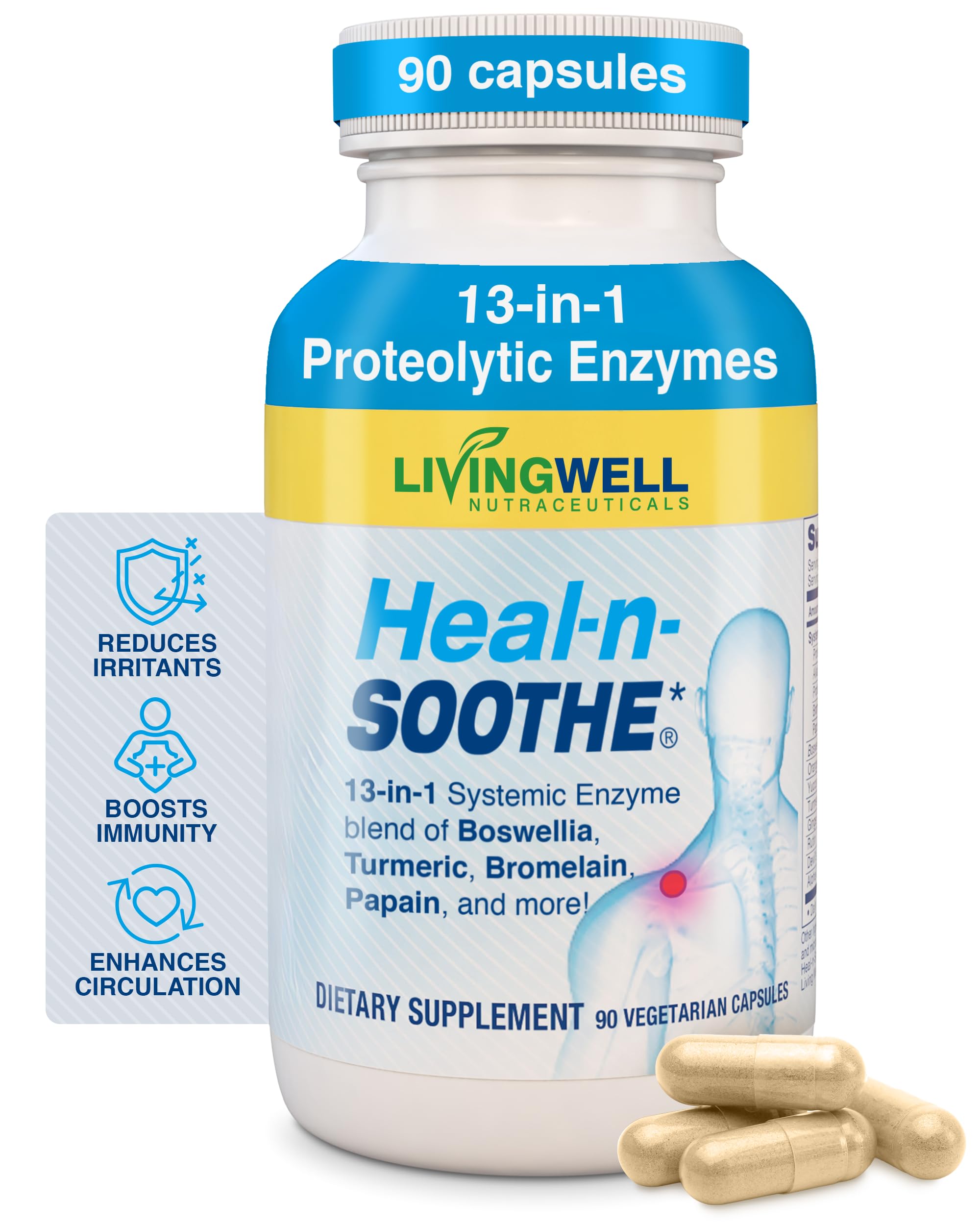 HEAL-N-SOOTHE Turmeric Bromelain Multi-Enzyme Supplement front view