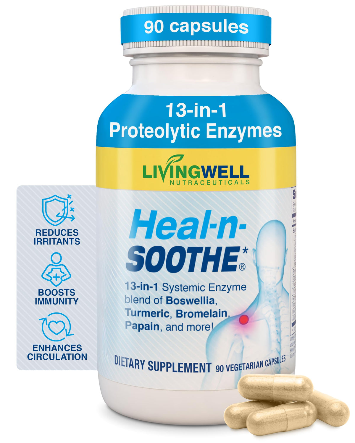 HEAL-N-SOOTHE Turmeric Bromelain Multi-Enzyme Supplement front view