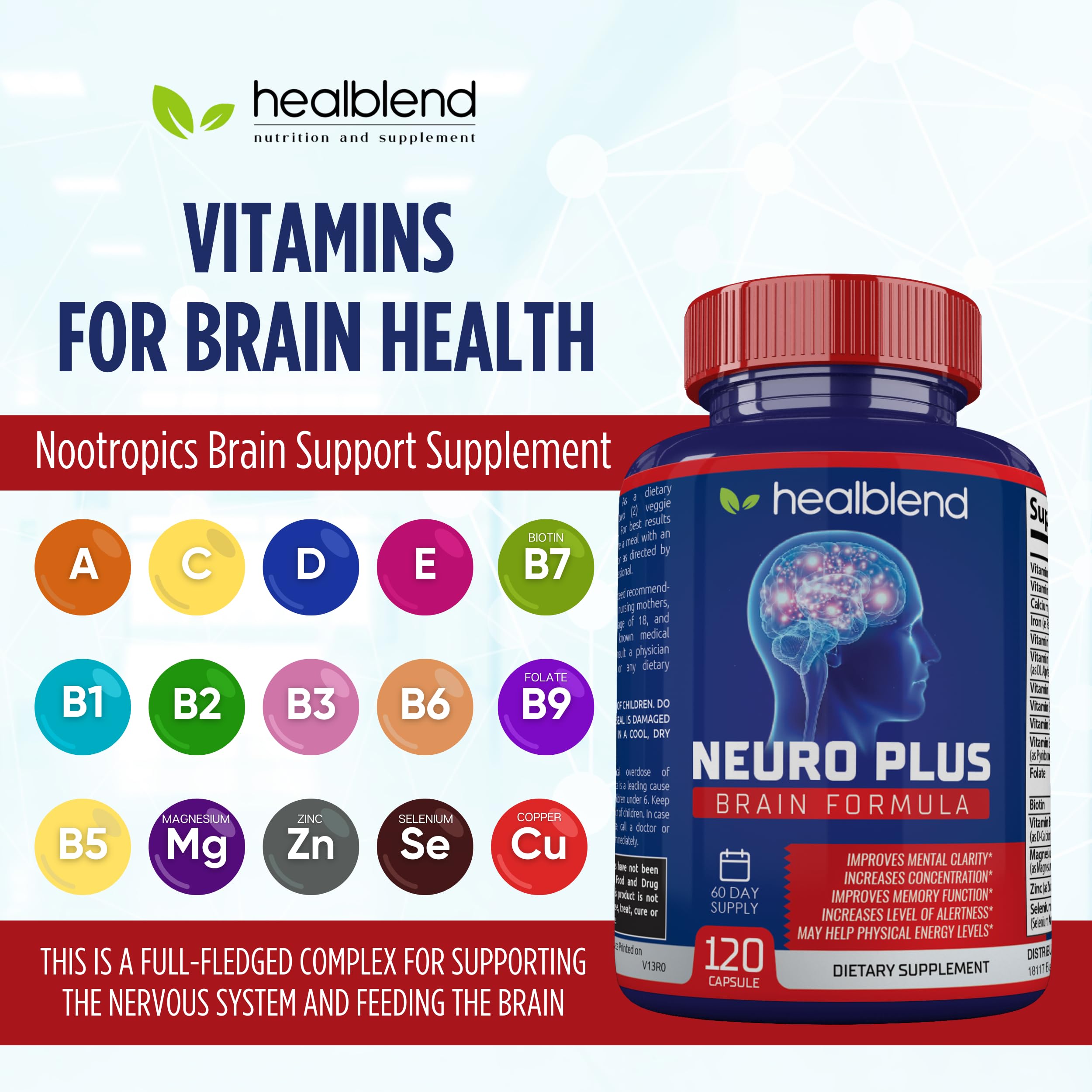 healblend Neuro Plus Brain & Focus Supplement capsules on a table