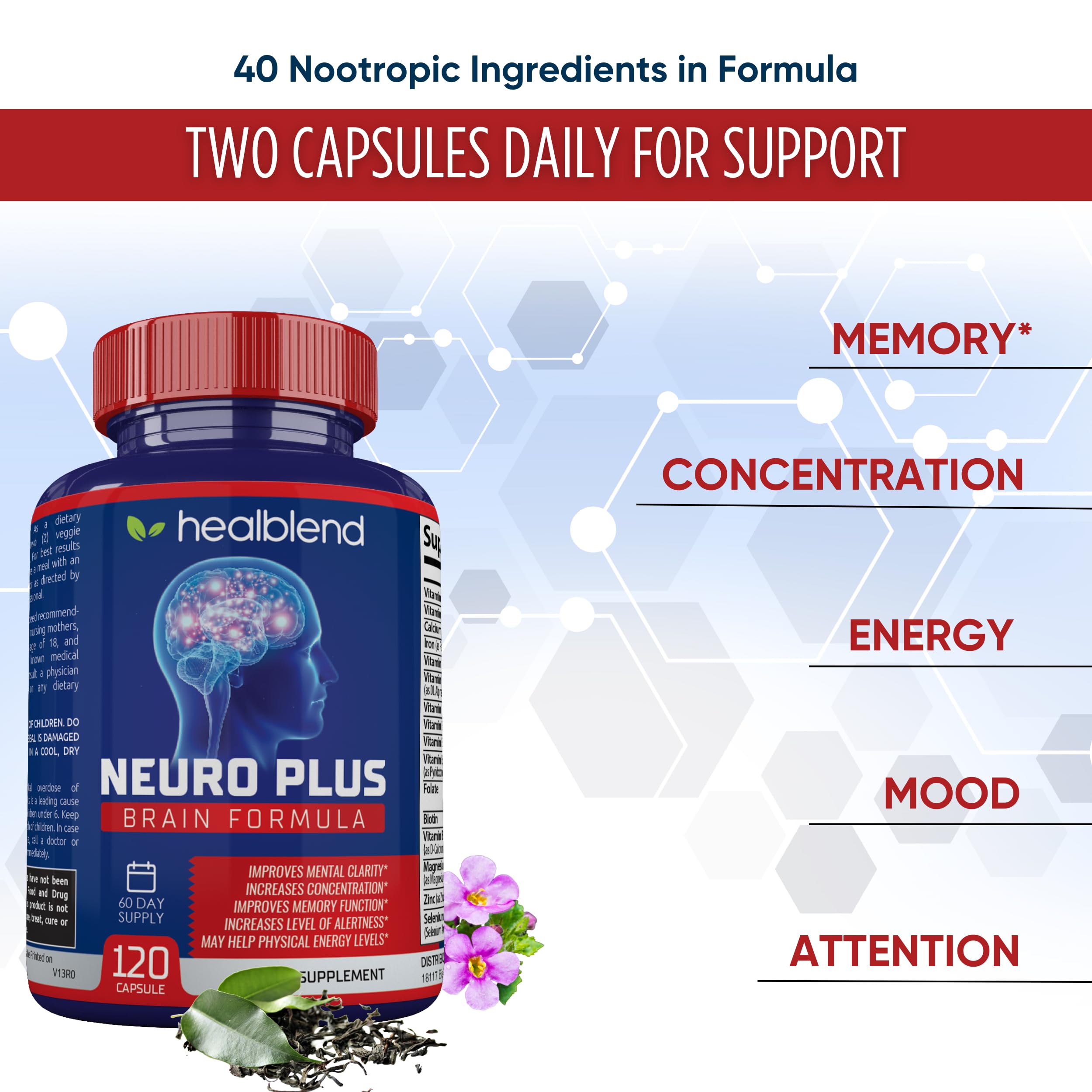 healblend Neuro Plus Brain & Focus Supplement side view