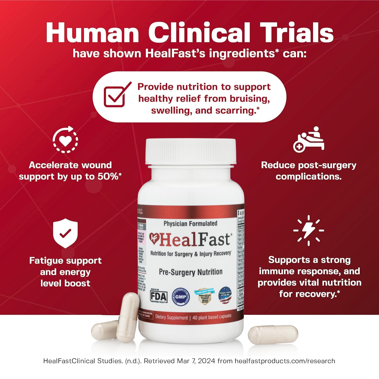 HealFast use Supplement 50g back view with ingredient list
