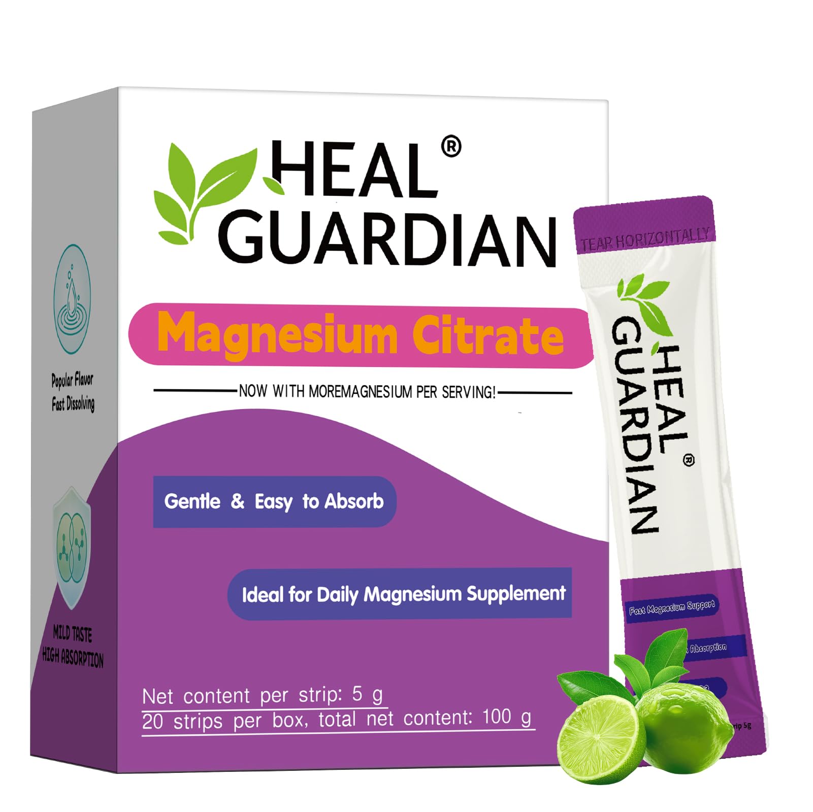 HEALGUARDIAN Magnesium Powder Drink Mix Lime flavour front view