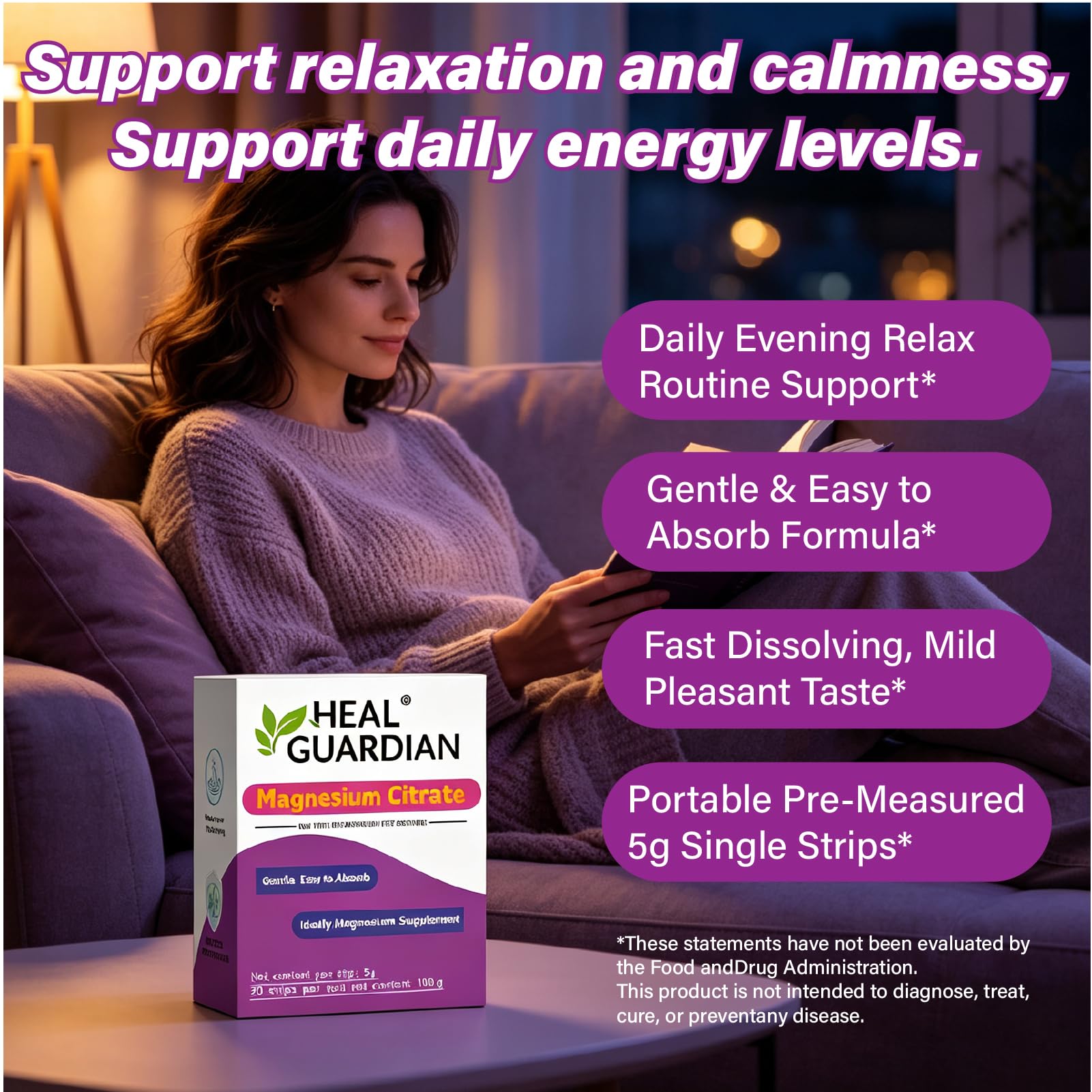 HEALGUARDIAN Magnesium Powder Drink Mix Passion Fruit flavour sachets