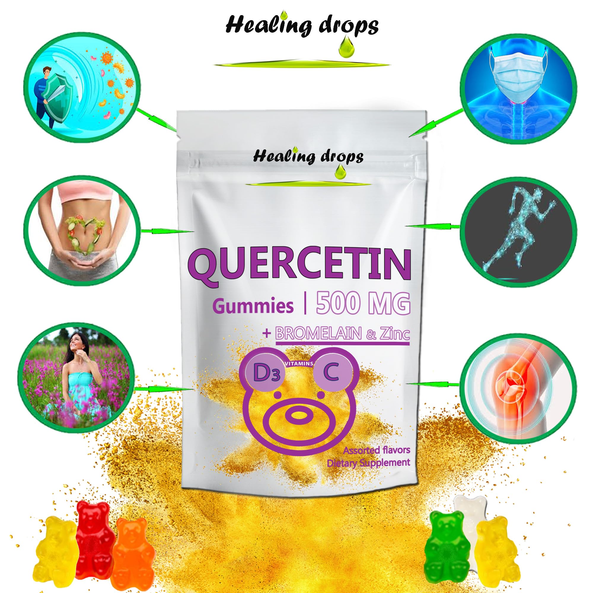 HEALING DROPS Gummies bottle with label details