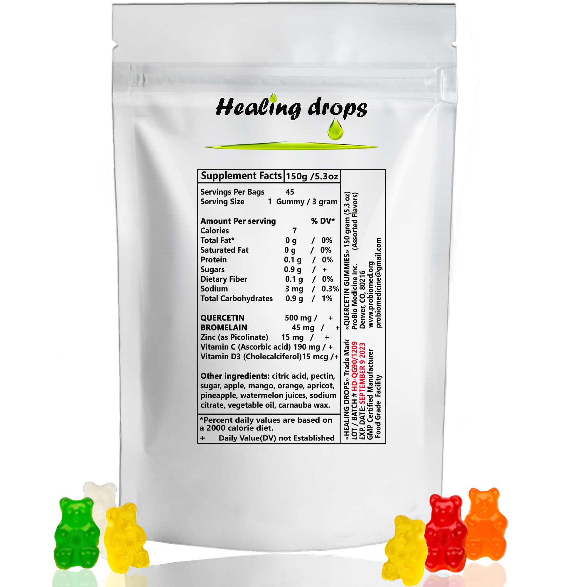 HEALING DROPS Quercetin Gummies packaging dimensions