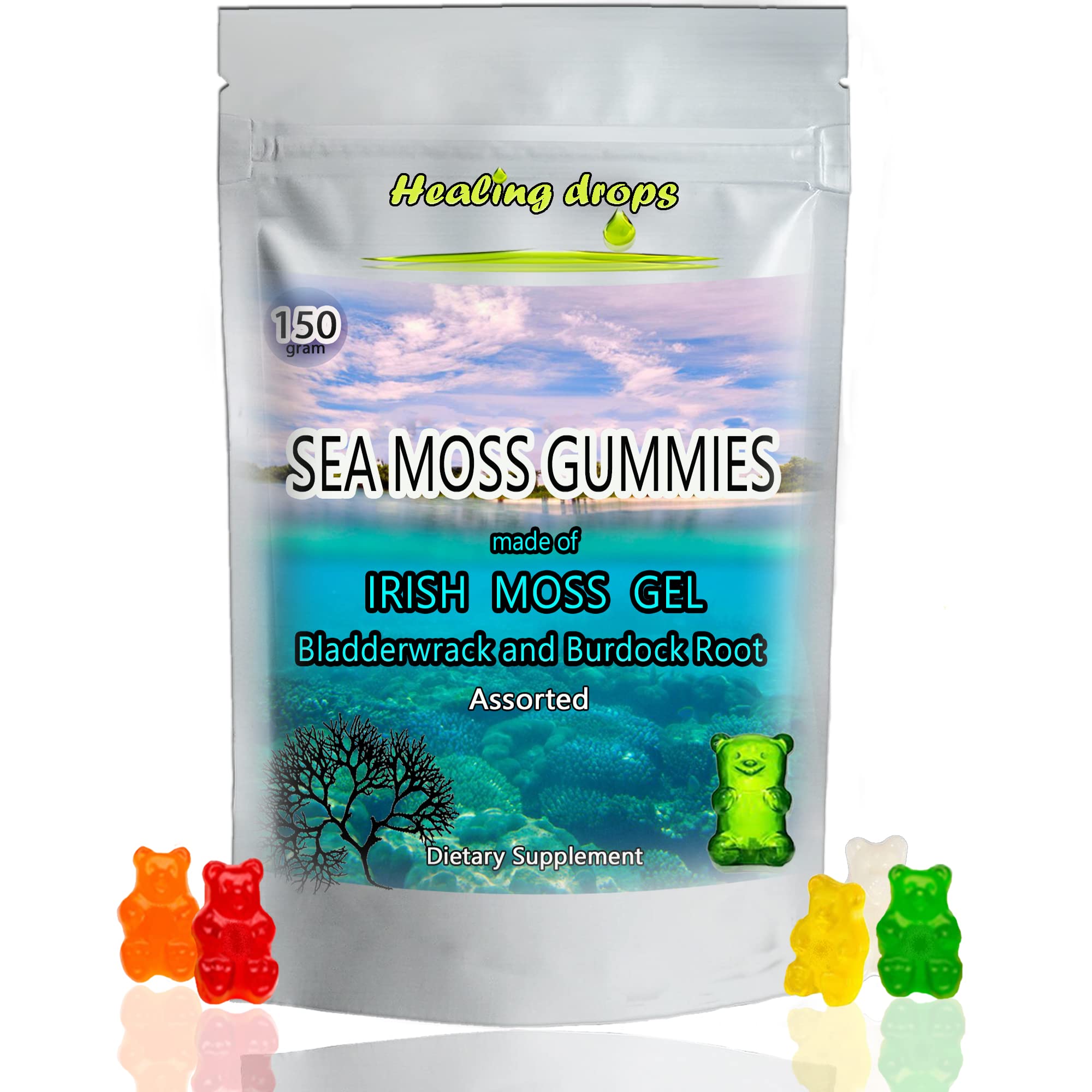 HEALING DROPS Sea Moss Gummies front view packaging