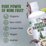 Healing Noni Noni Juice 1065g in a glass with a splash
