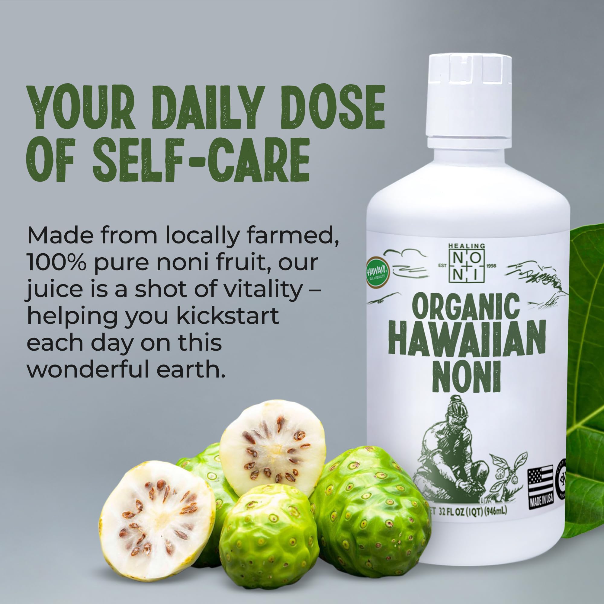 Healing Noni Noni Juice 1065g side view showing packaging