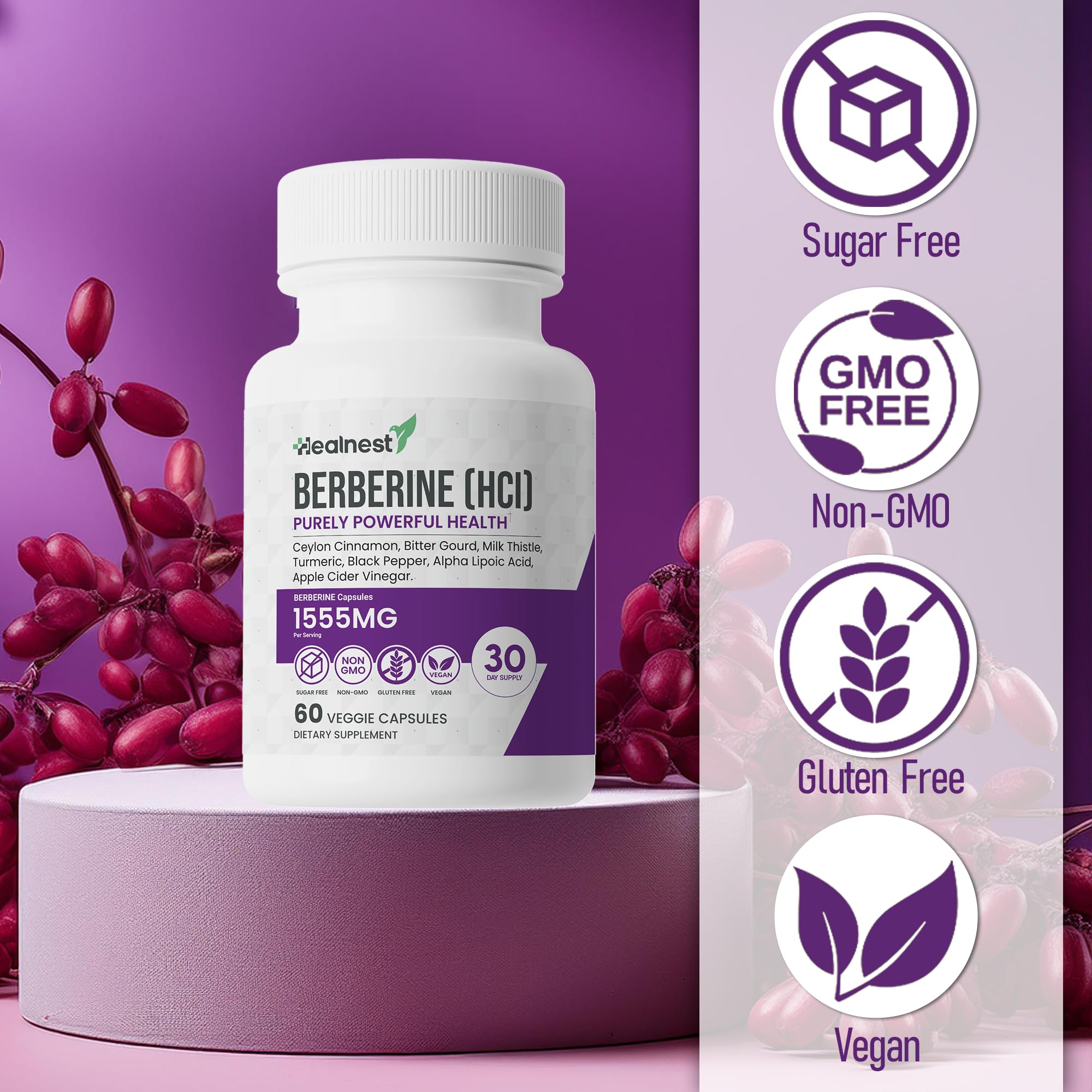 HEALNEST Berberine Supplement bottle with cap