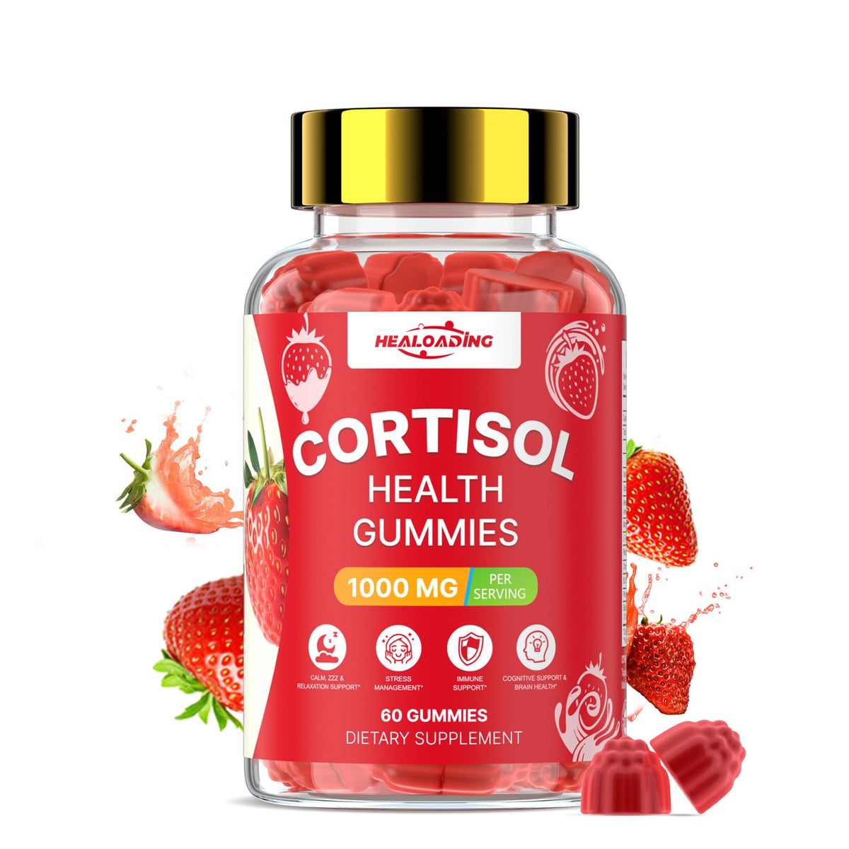 HEALOADING Cortisol Gummies front view with packaging