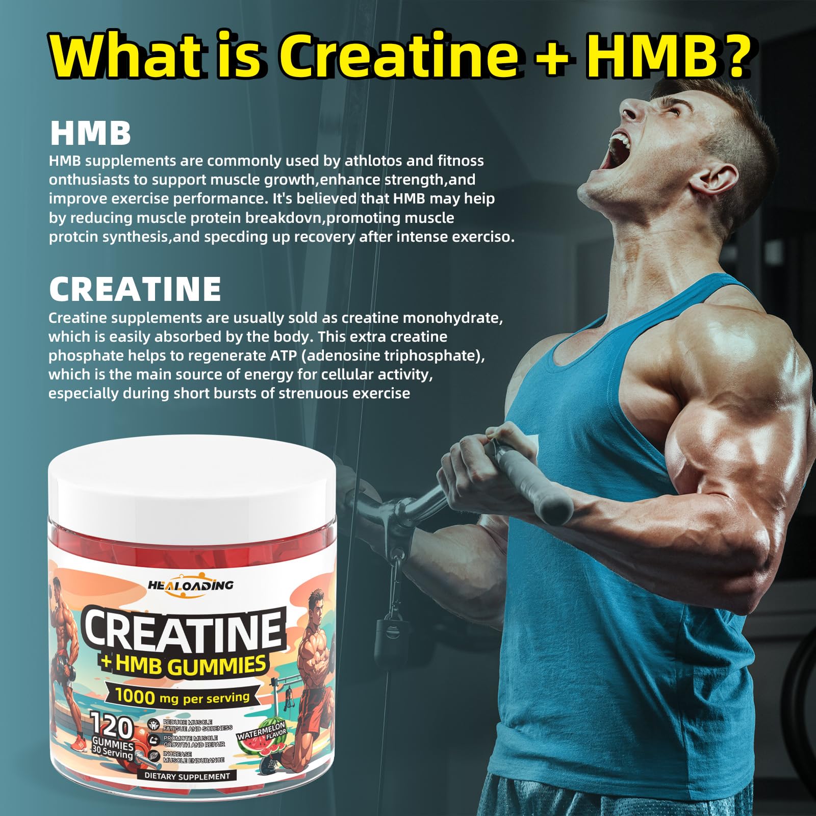 HEALOADING Creatine + HMB Gummies bottle with label