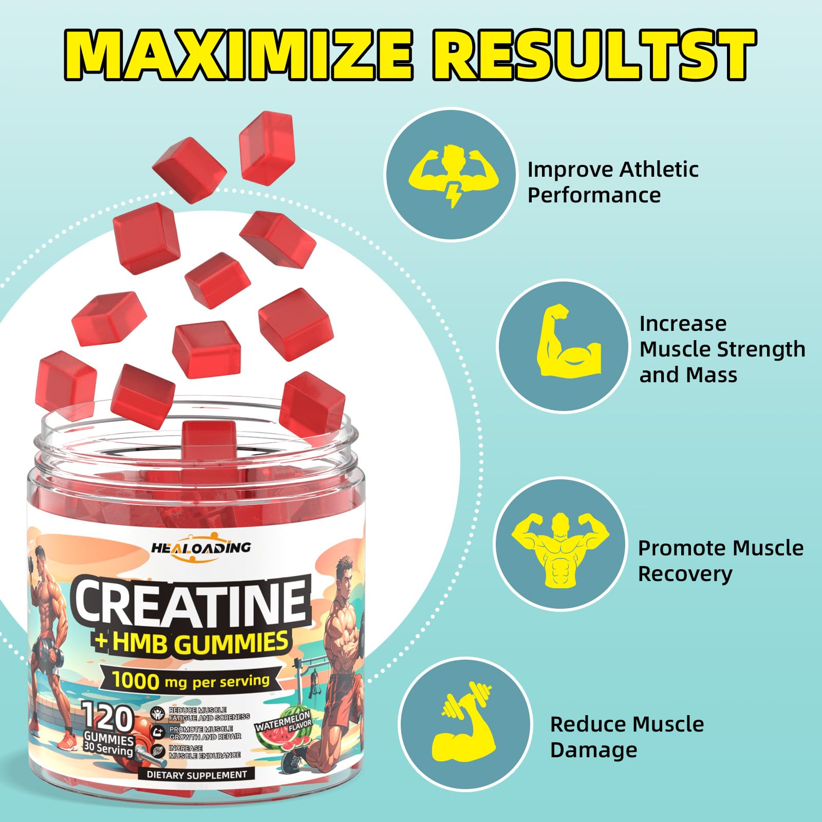 HEALOADING Creatine + HMB Gummies on a fitness mat