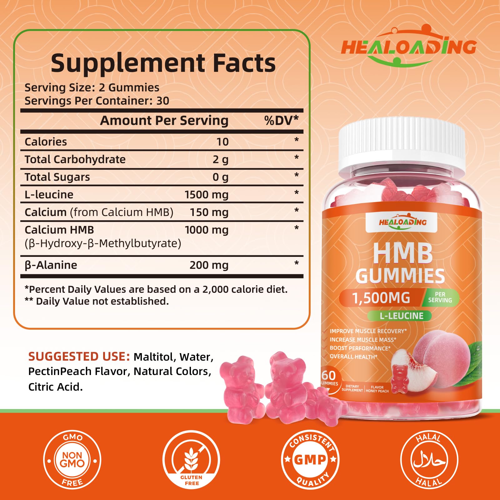 HEALOADING HMB Gummies 200g close-up of gummies