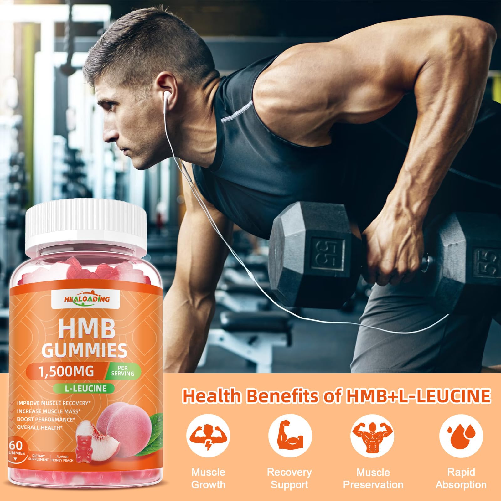 HEALOADING HMB Gummies 200g with natural peach flavour