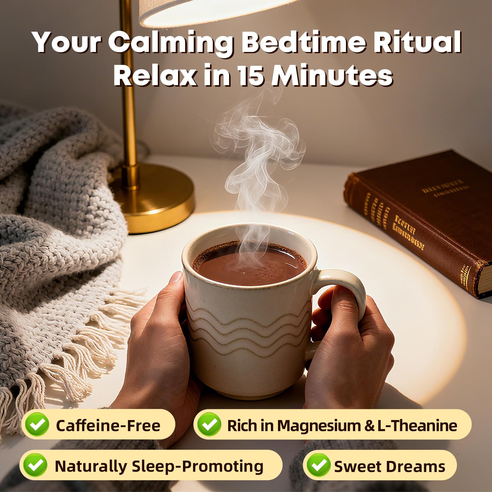 HEALOADING Hot Cocoa Sleep Supplement being mixed with plant-based milk