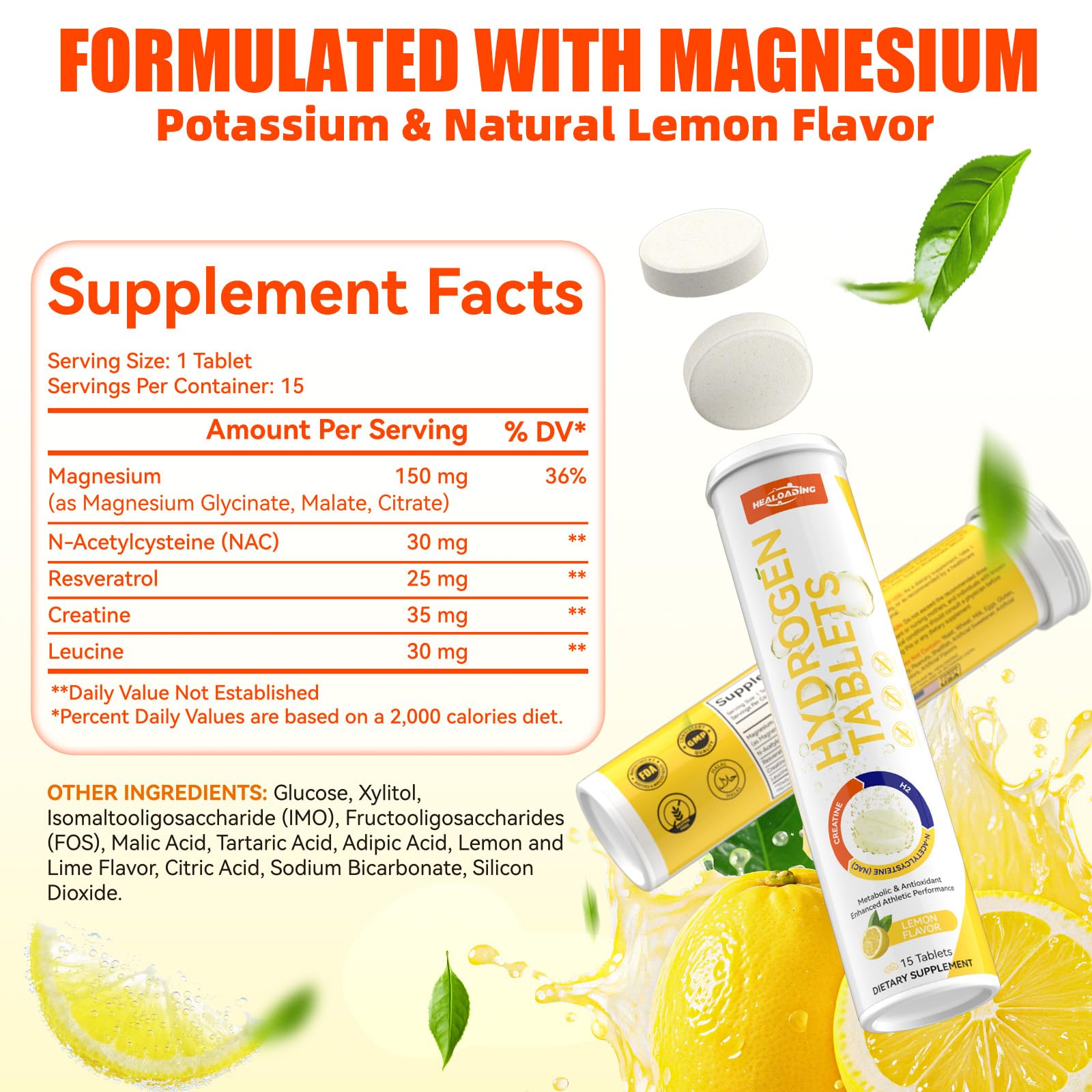 HEALOADING Hydrogen Rich Water Tablets close-up of tablet