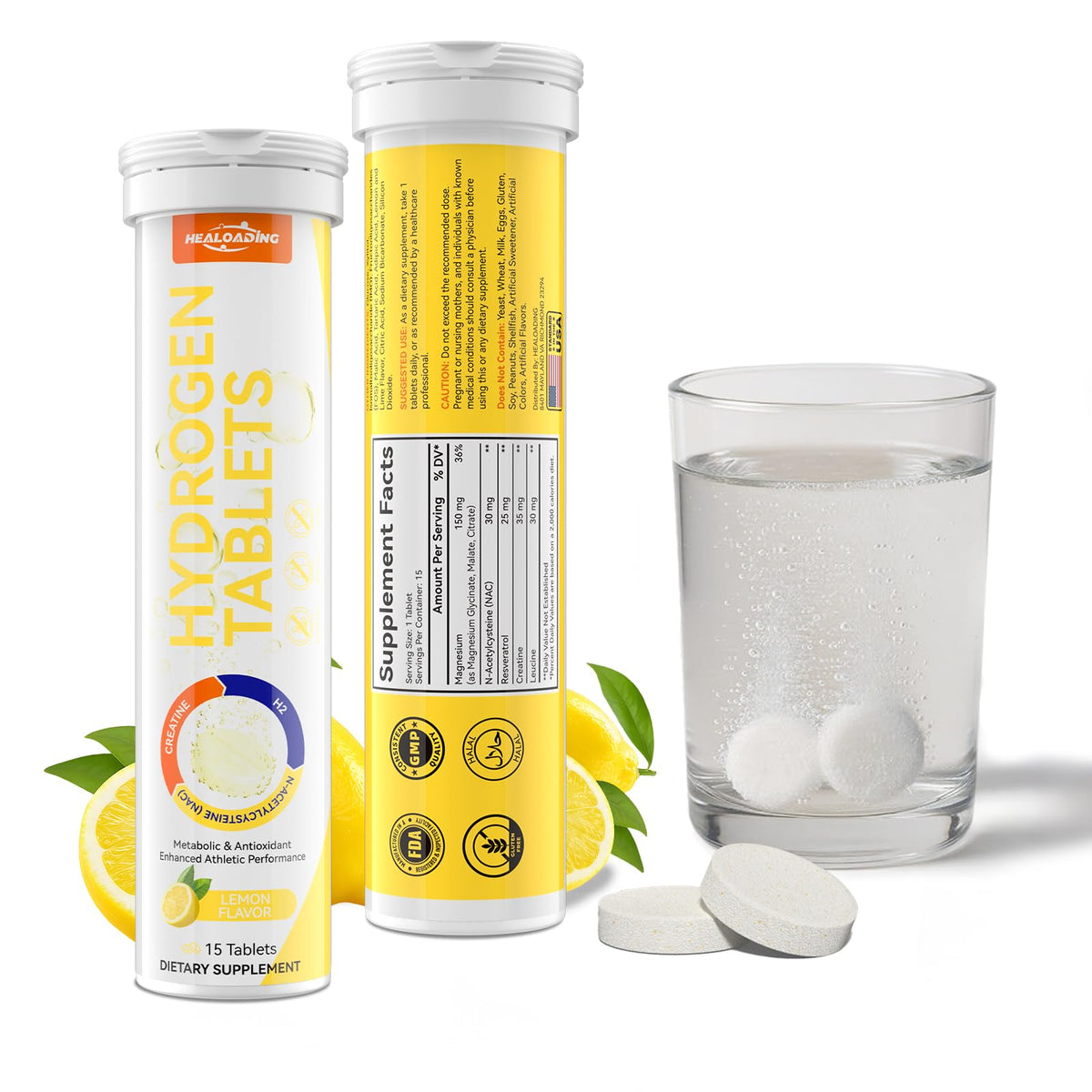 HEALOADING Hydrogen Rich Water Tablets front view in packaging