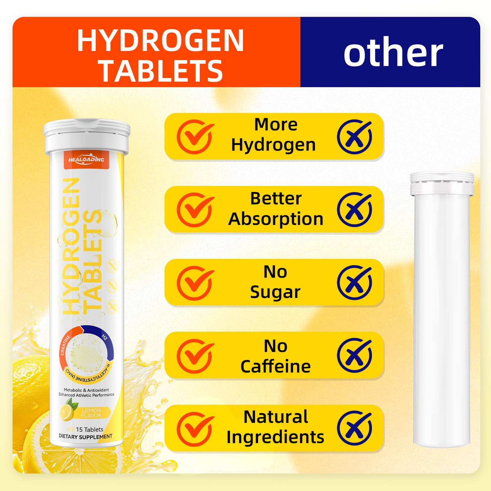 HEALOADING Hydrogen Rich Water Tablets in a glass of water