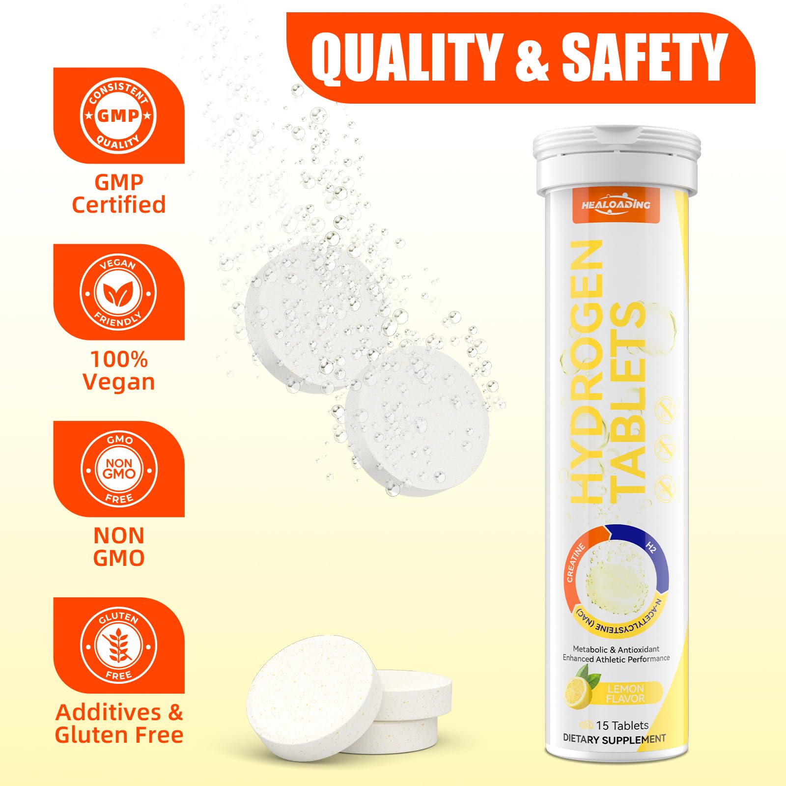 HEALOADING Hydrogen Rich Water Tablets in a travel bag