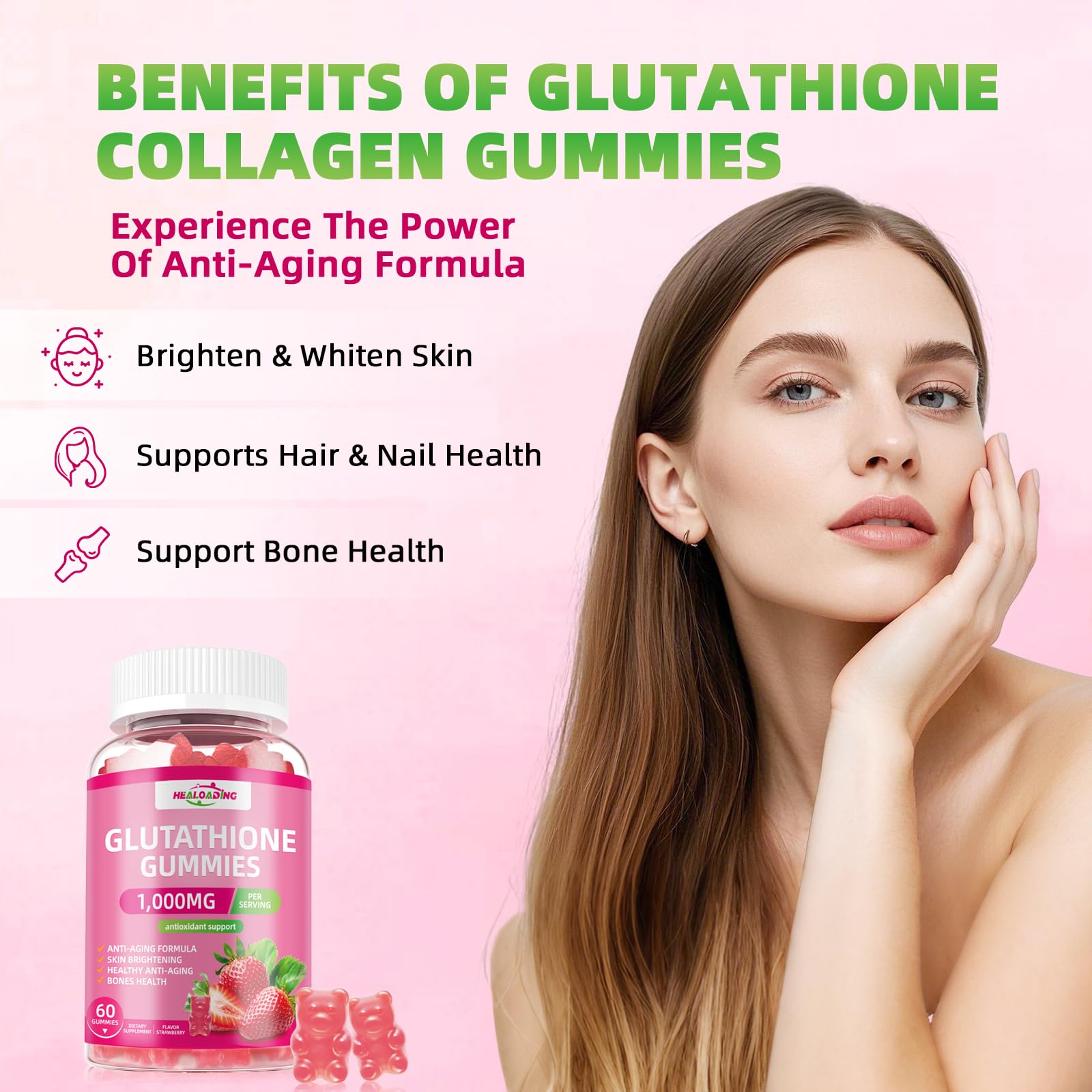 HEALOADING L-Glutamine Gummies displayed on a table