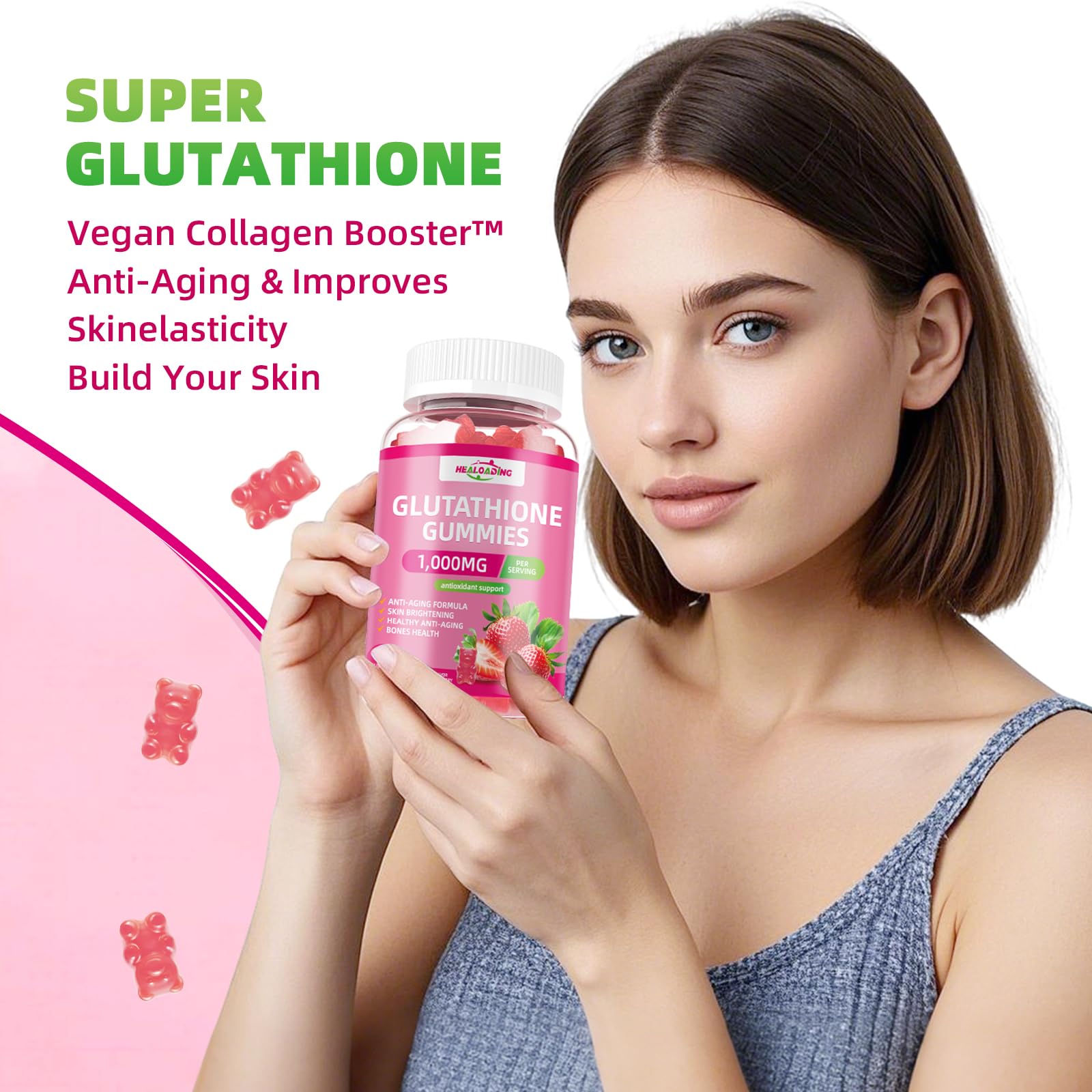 HEALOADING L-Glutamine Gummies in hand for portability