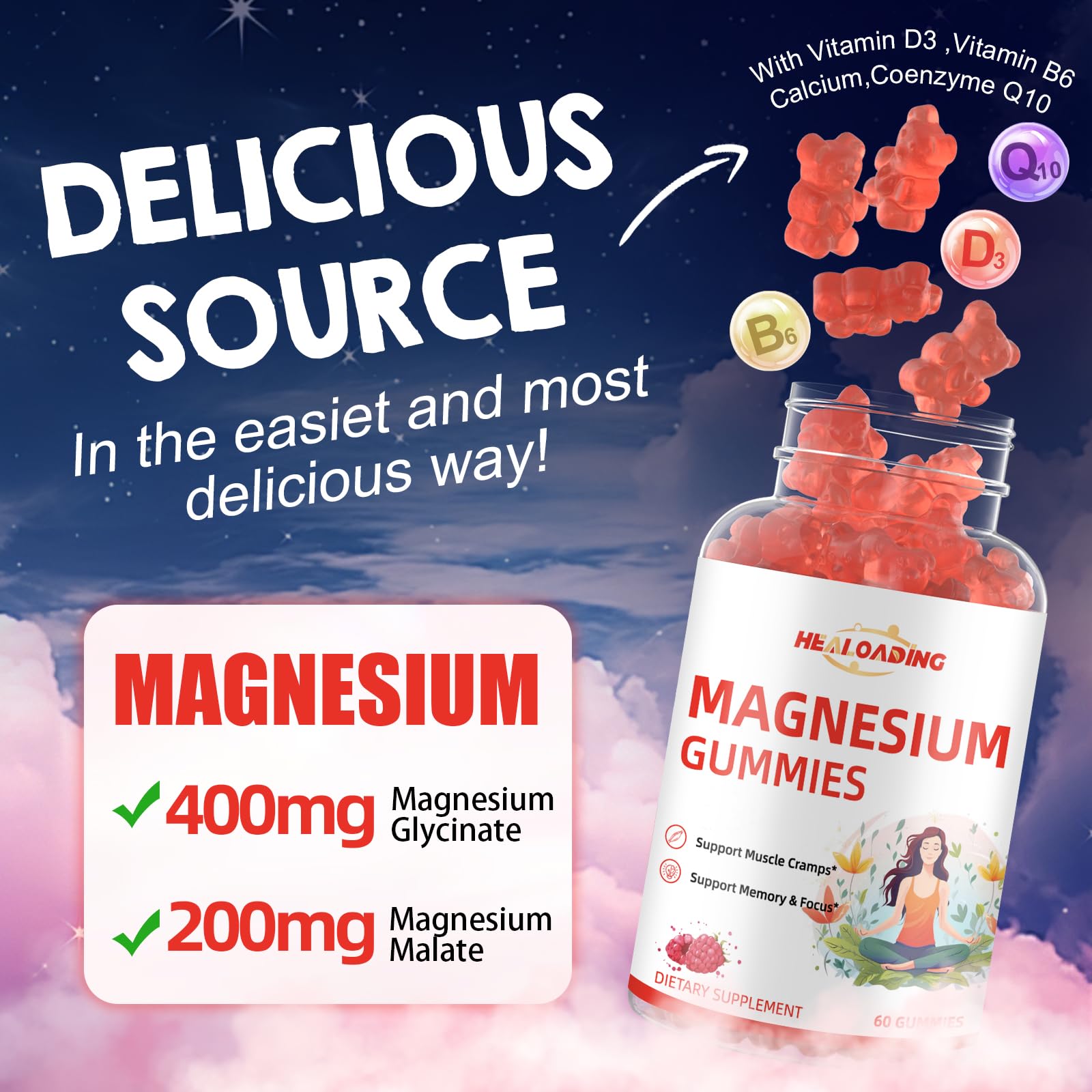 HEALOADING Magnesium Gummies in a hand for size reference