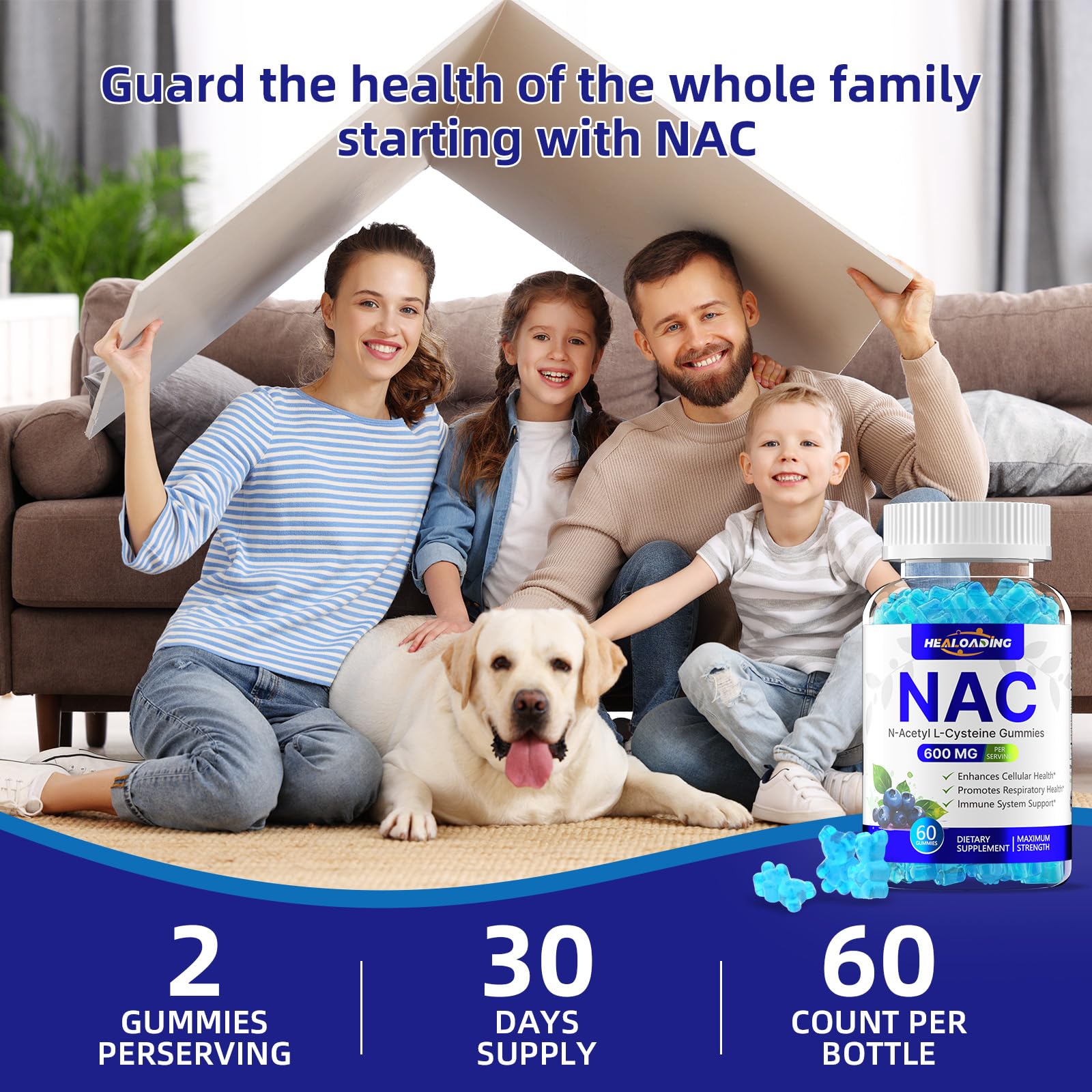 HEALOADING NAC Gummies with fresh fruit background