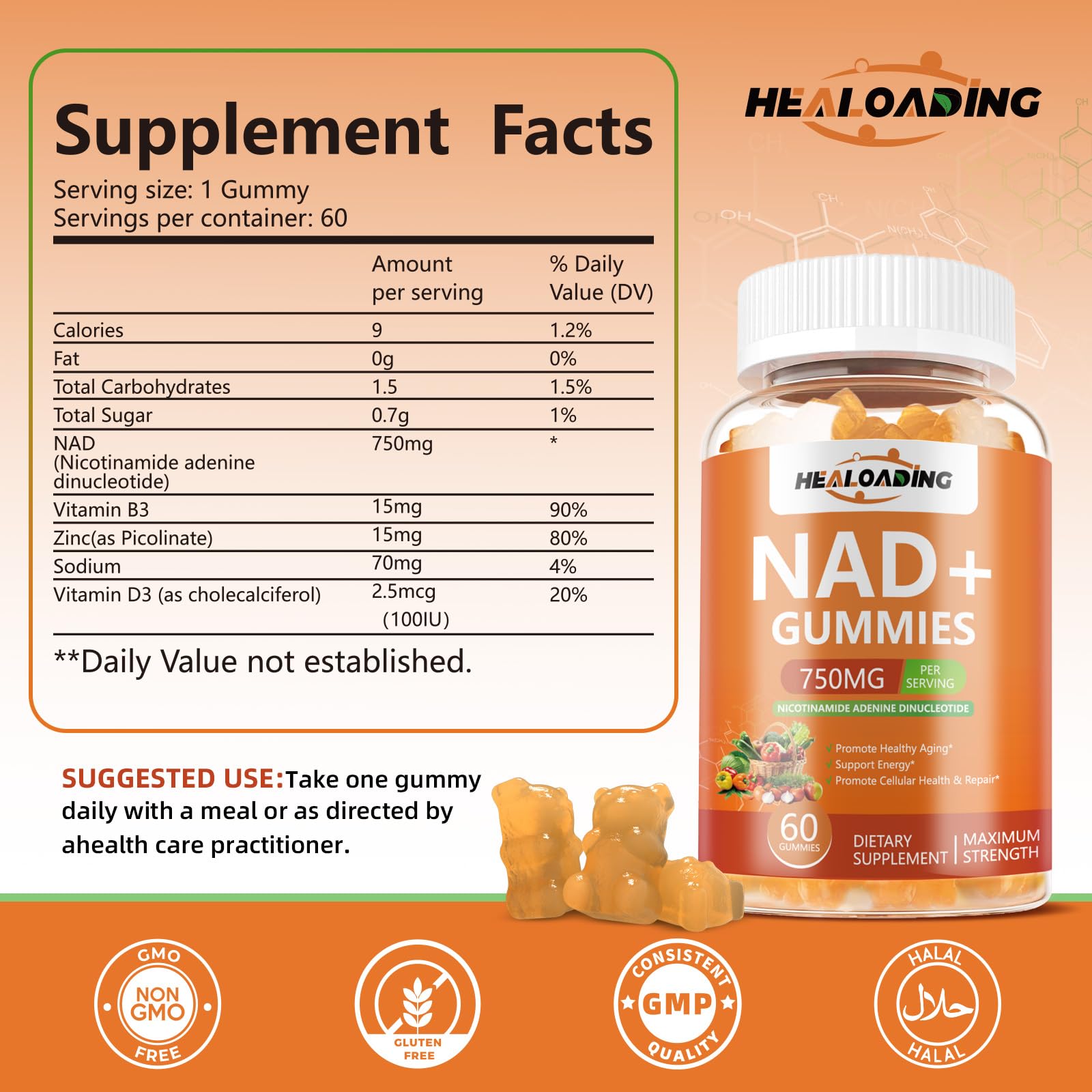 HEALOADING NAD Gummies 750mg side view