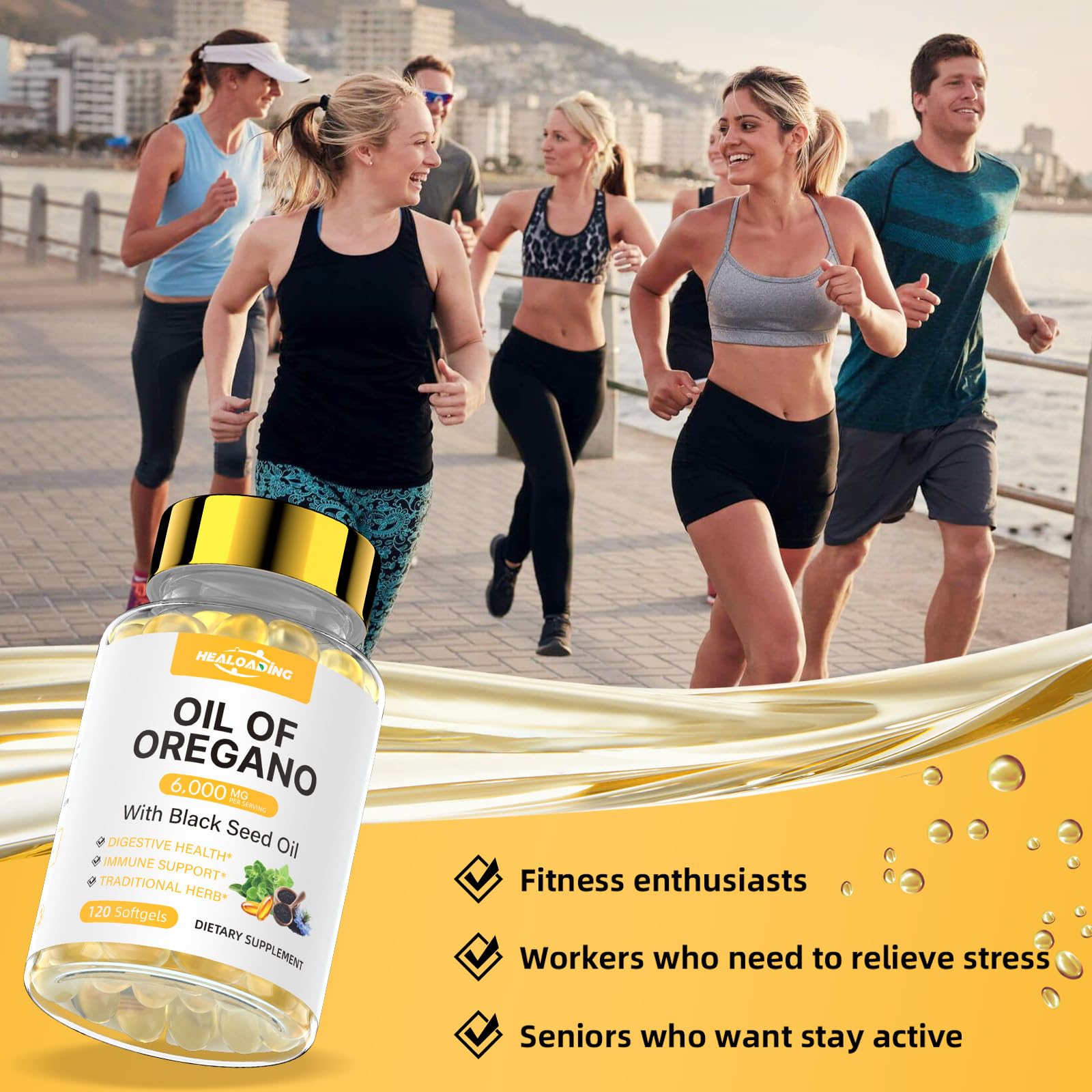 HEALOADING Oregano Oil Softgels on a wooden table