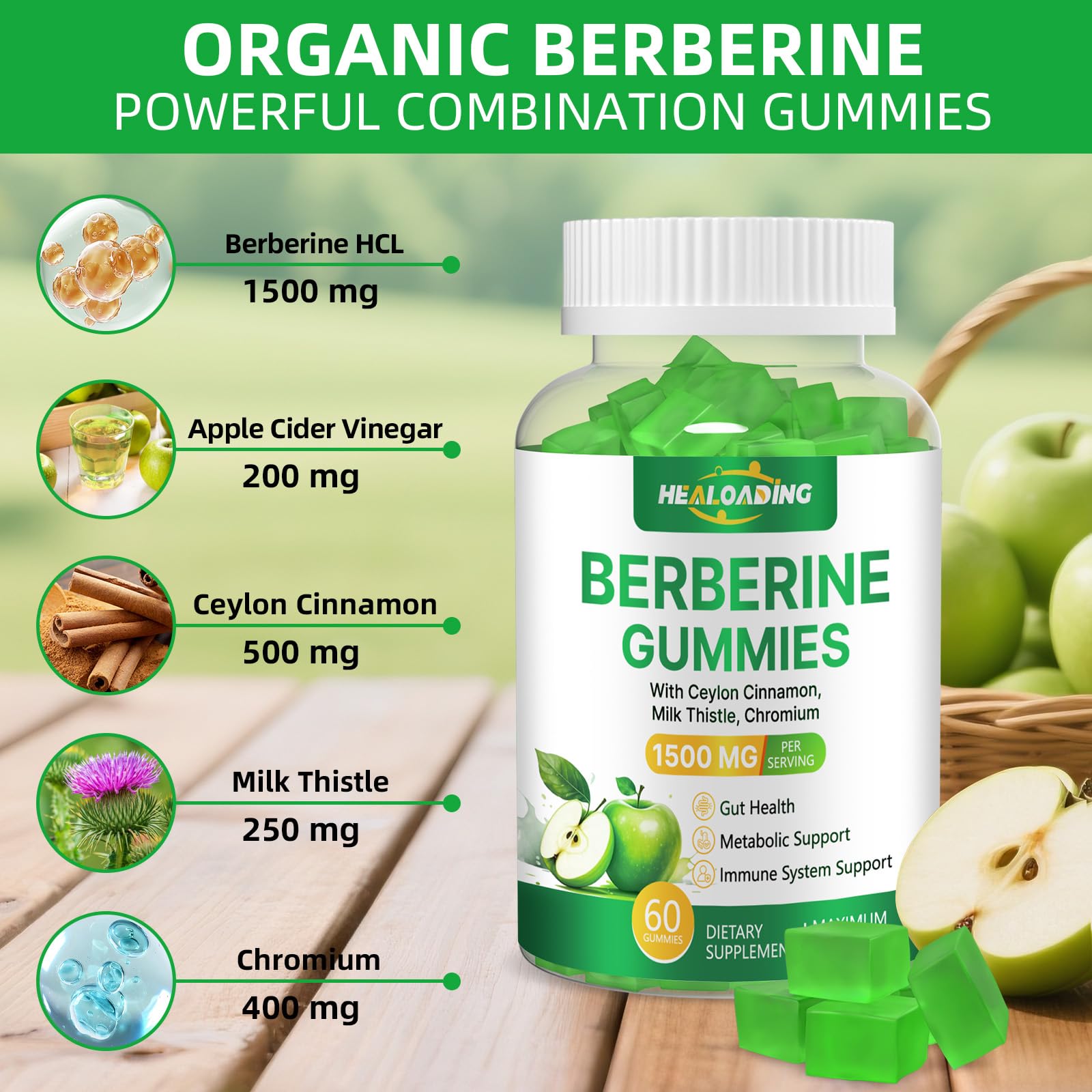 HEALOADING Organic Berberine HCL Gummies nutritional information