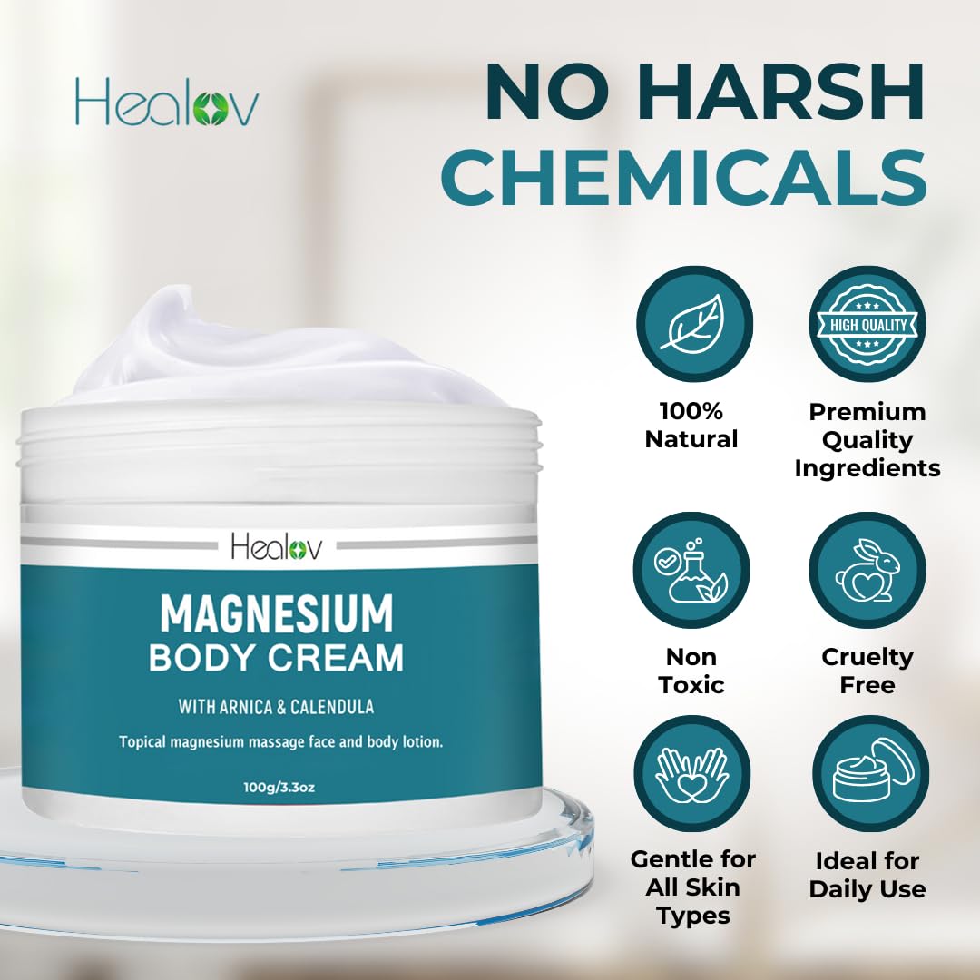 Healov Magnesium Cream 160g on a bedside table
