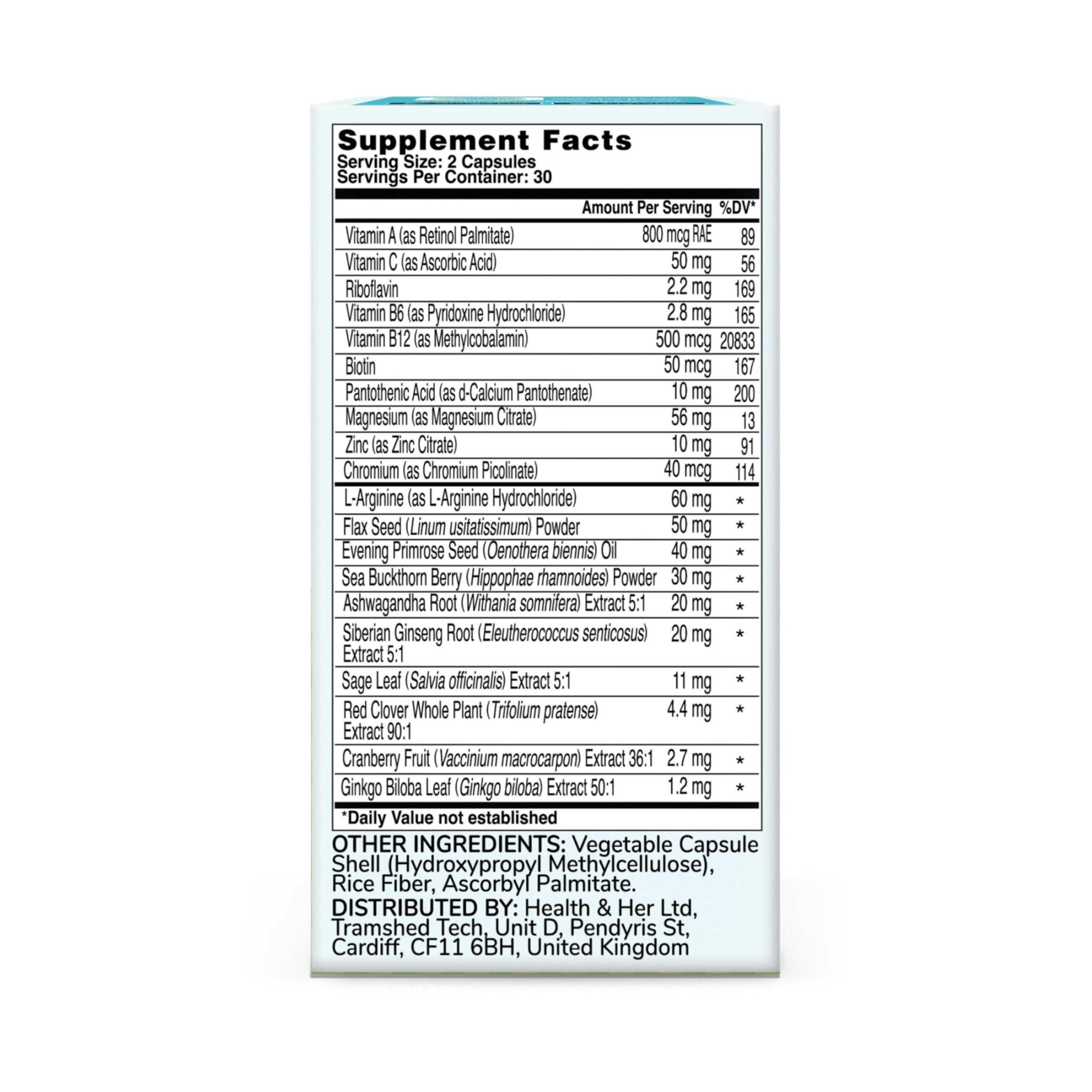 Health and Her Menopause Supplements 170g nutritional information