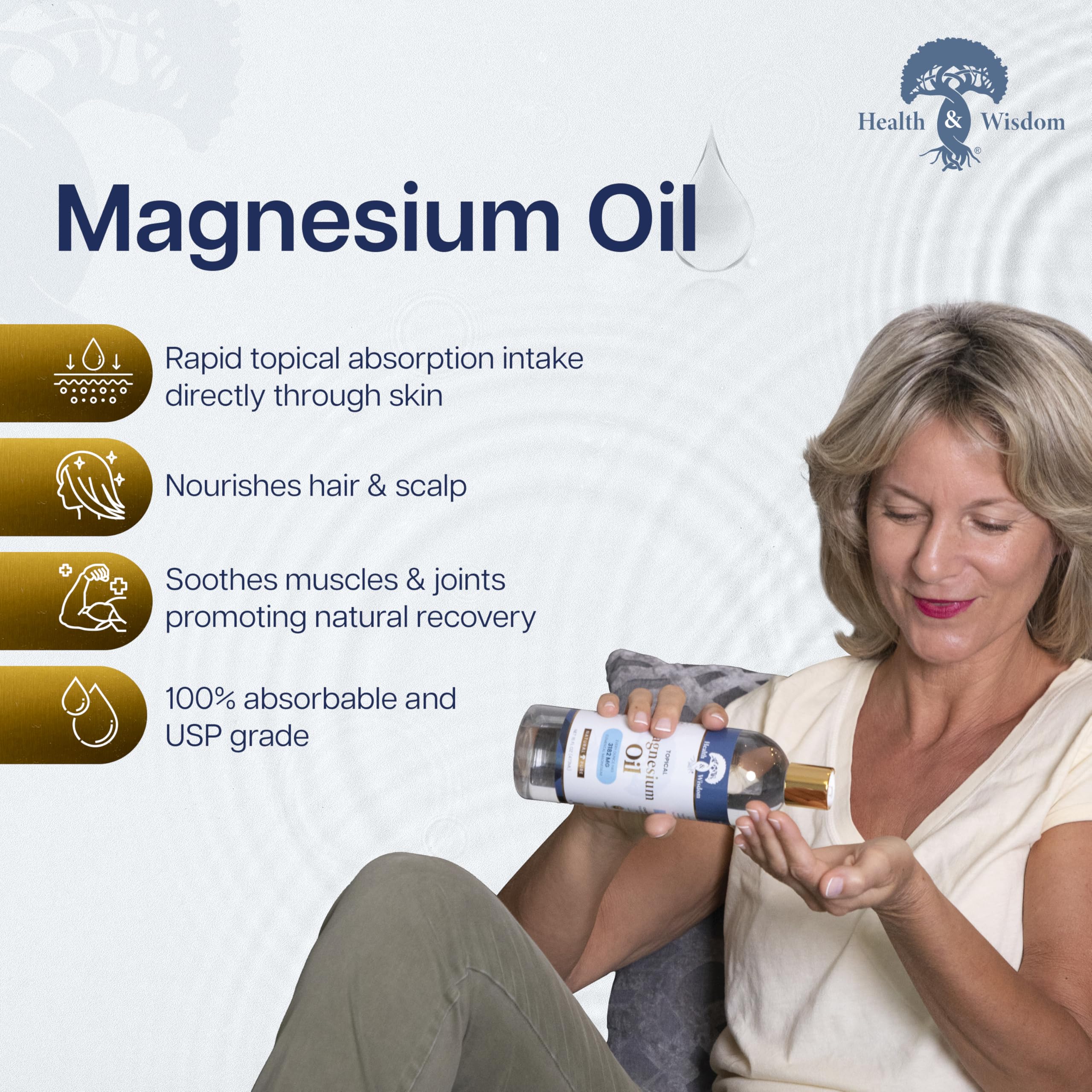 Health and Wisdom Magnesium Oil 454g bottle side view