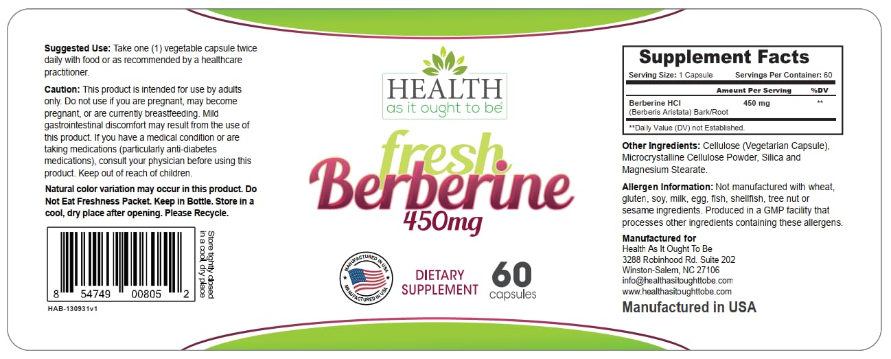 Health As It Ought To Be Berberine capsules close-up