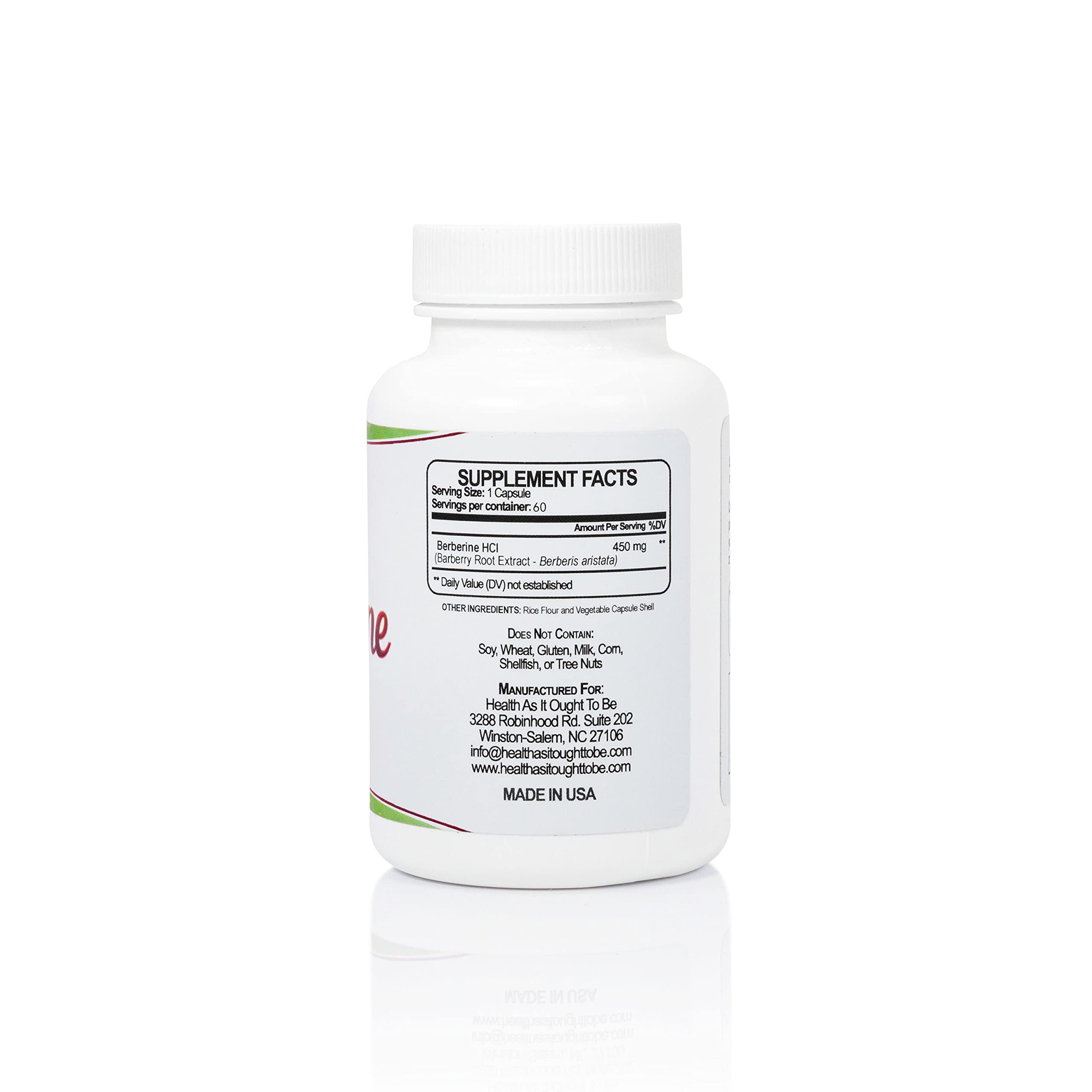 Health As It Ought To Be Berberine supplement bottle side view