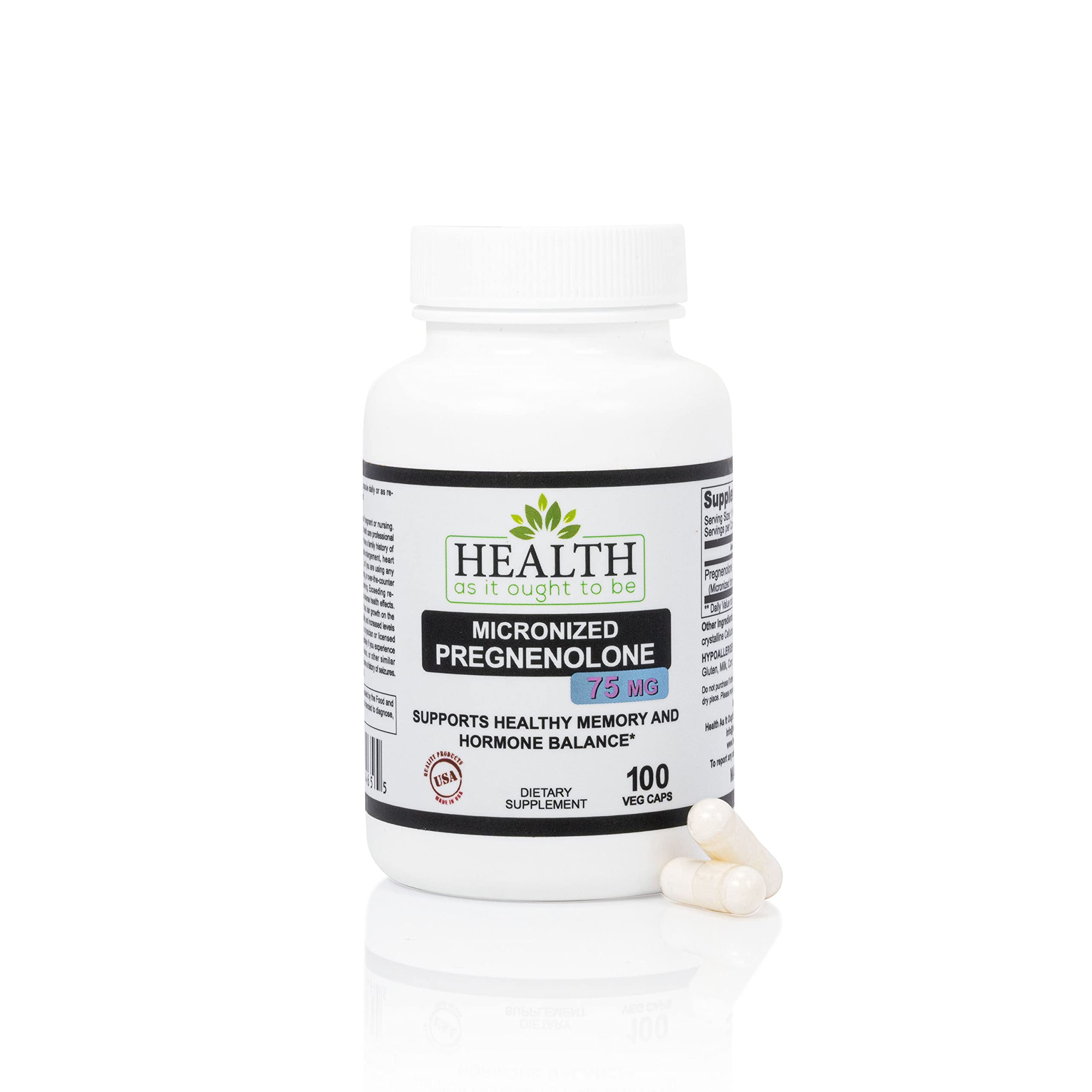 Health As It Ought To Be Pregnenolone 75mg capsules front view