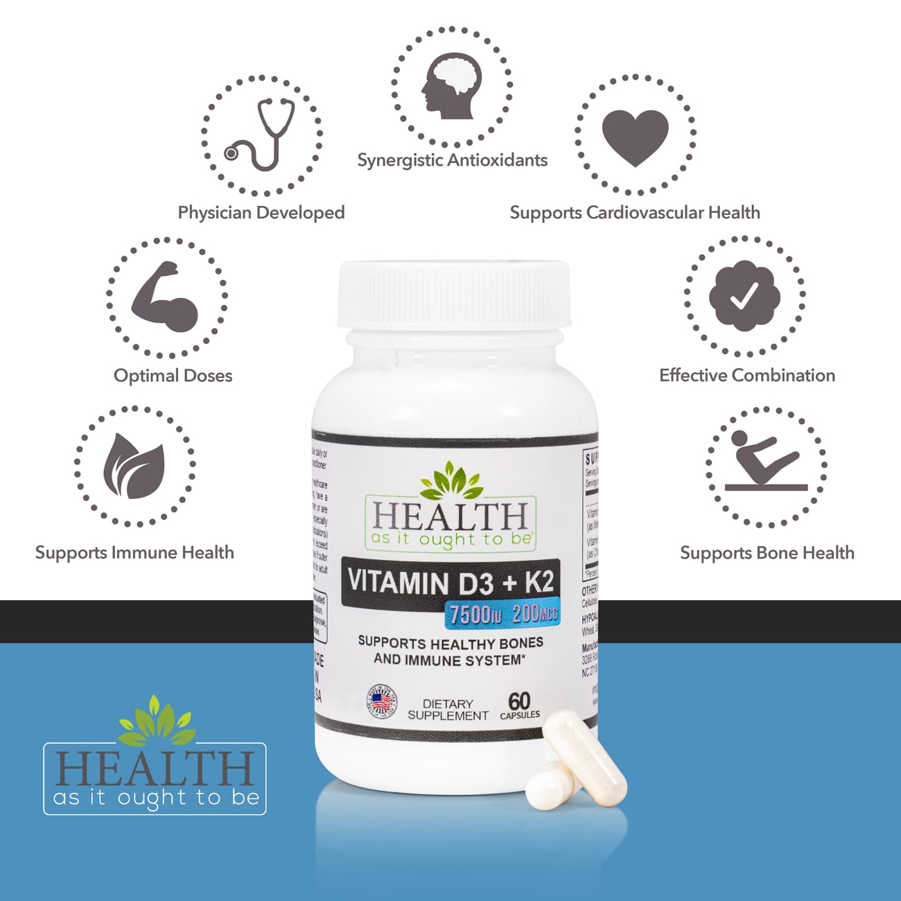 Health As It Ought To Be Vitamin D3 & K2 Combination capsules packaging