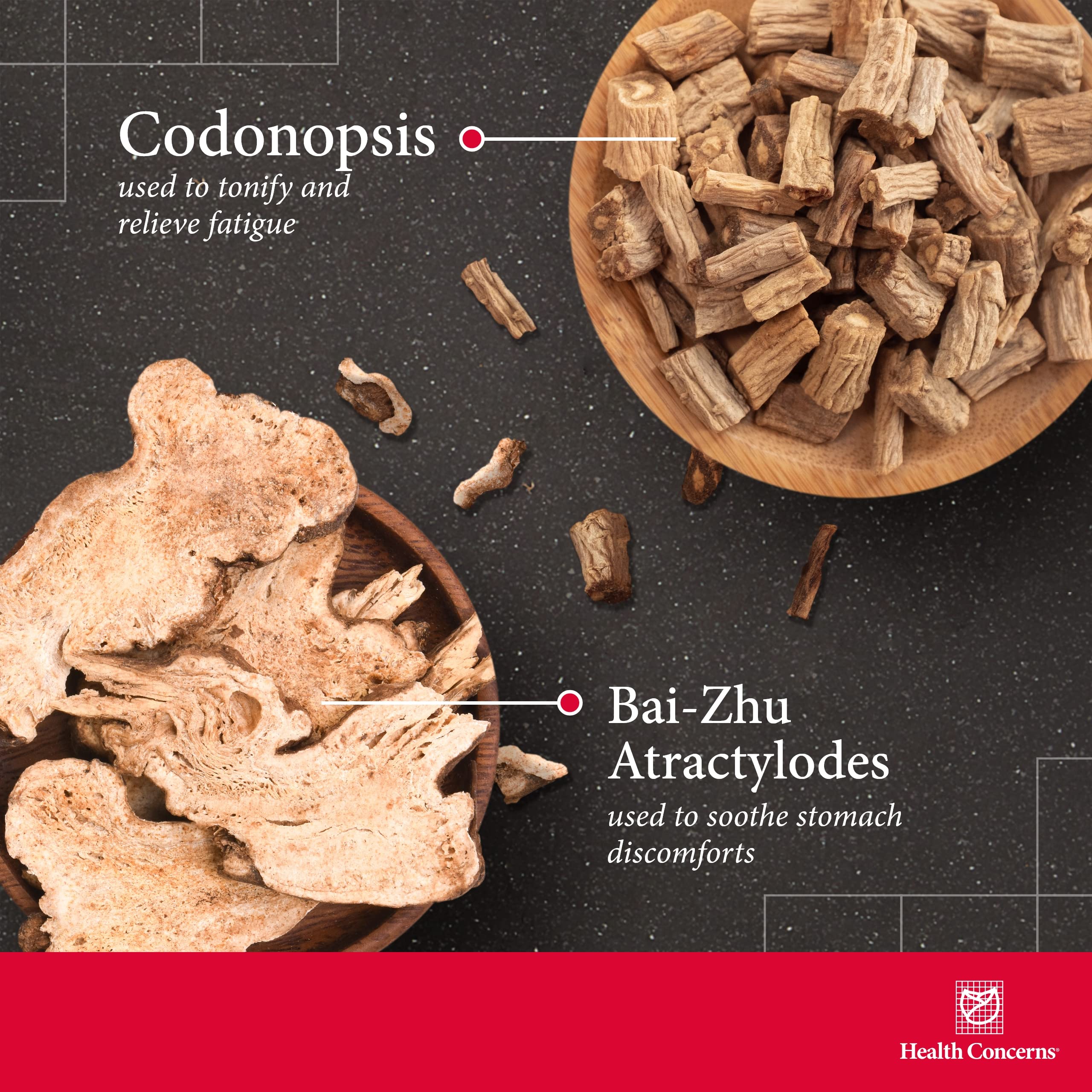 Health Concerns Qi & daily Support capsules on a surface