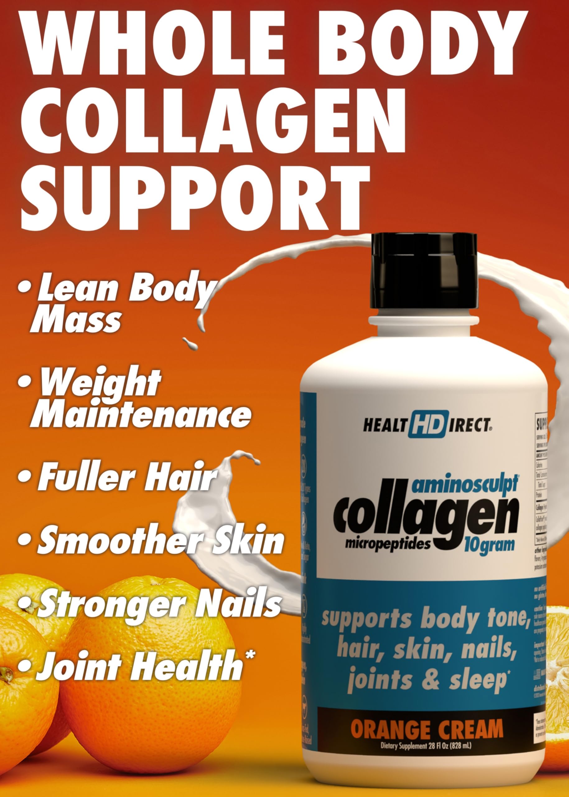 HEALTH DIRECT AminoSculpt Liquid Collagen 28oz Orange Cream bottle side view
