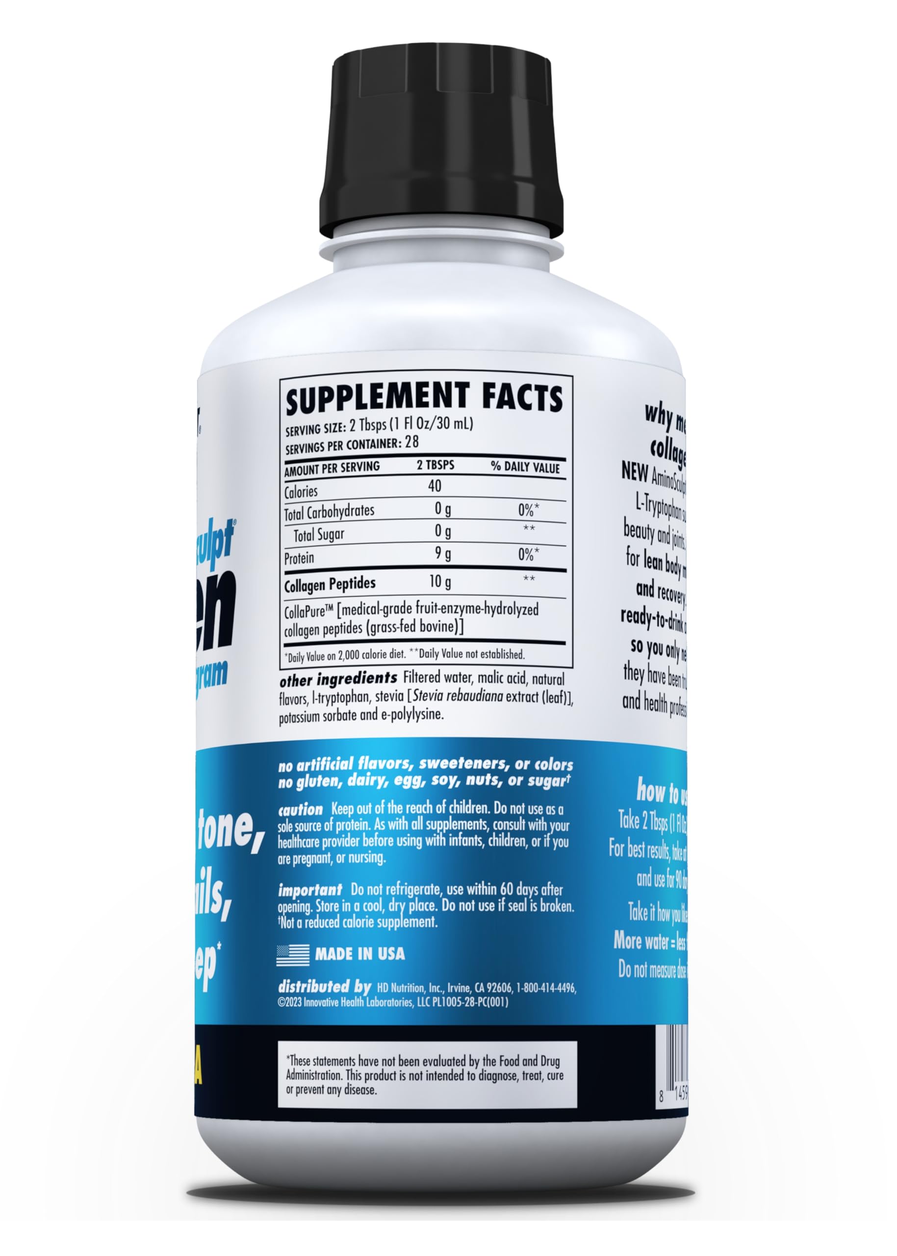 HEALTH DIRECT AminoSculpt Liquid Collagen 28oz Piña Colada ingredients list