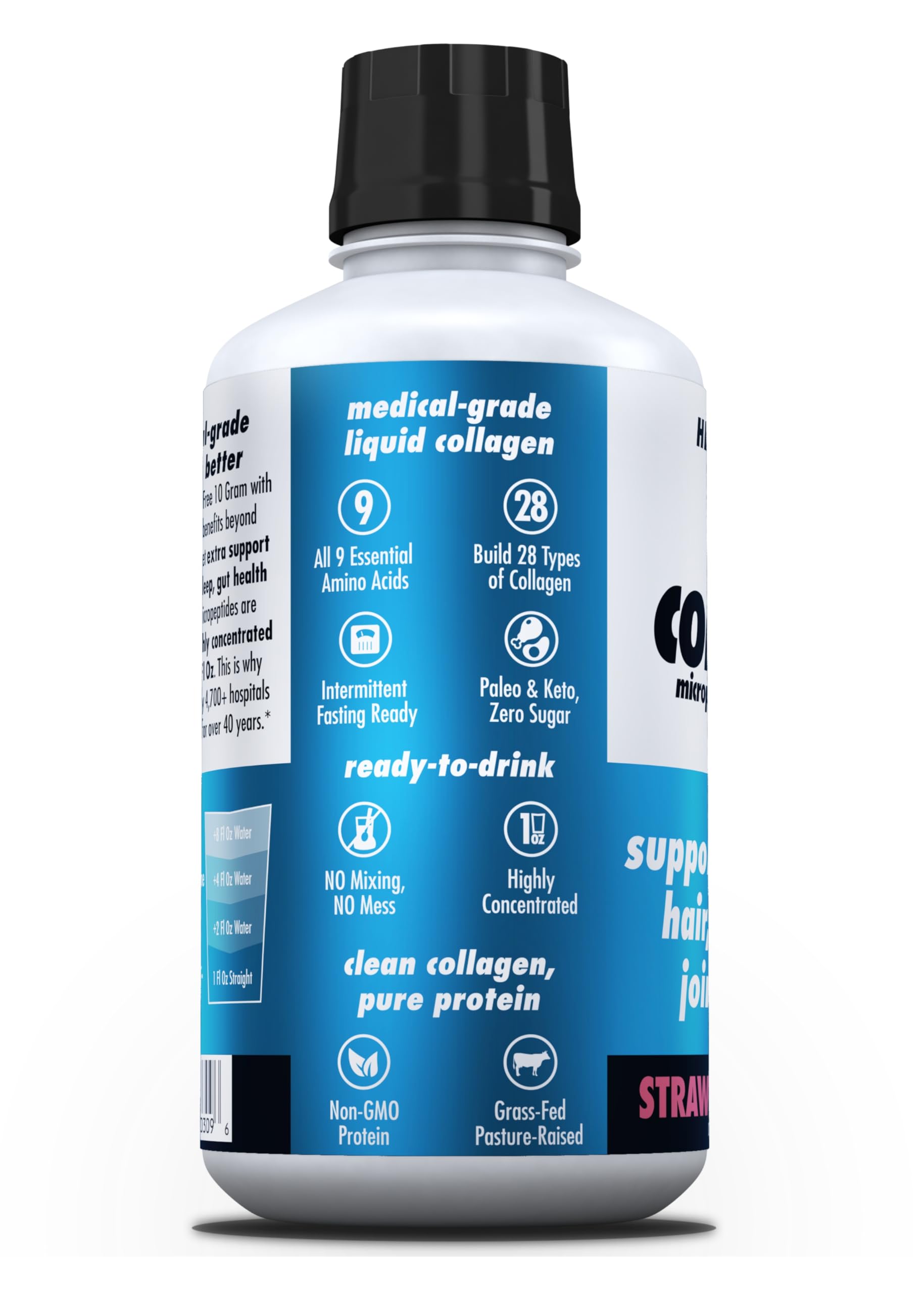HEALTH DIRECT AminoSculpt Liquid Collagen 28oz Strawberry Banana bottle top view