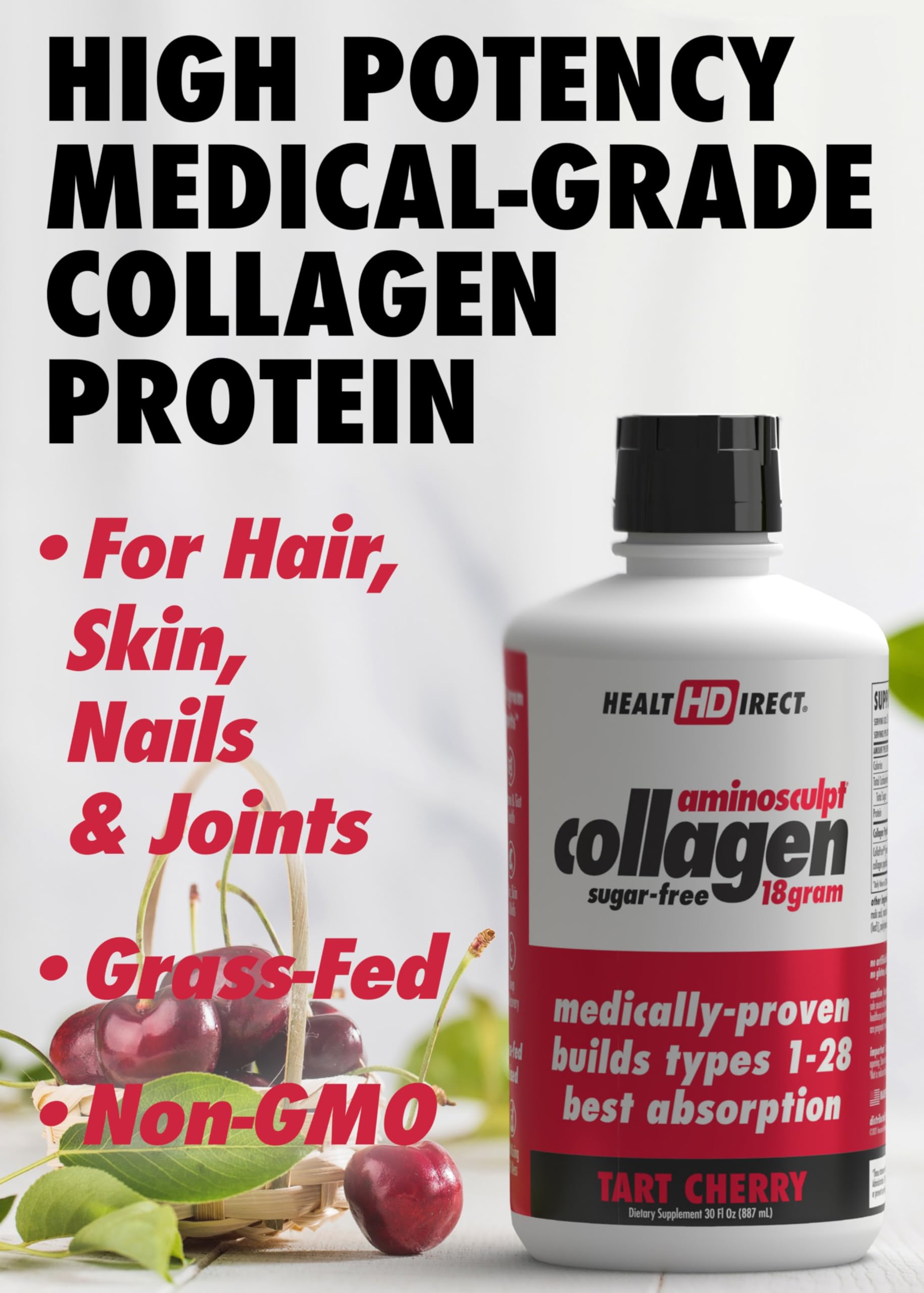 HEALTH DIRECT AminoSculpt Sugar-Free Liquid Collagen 15oz bottle side view