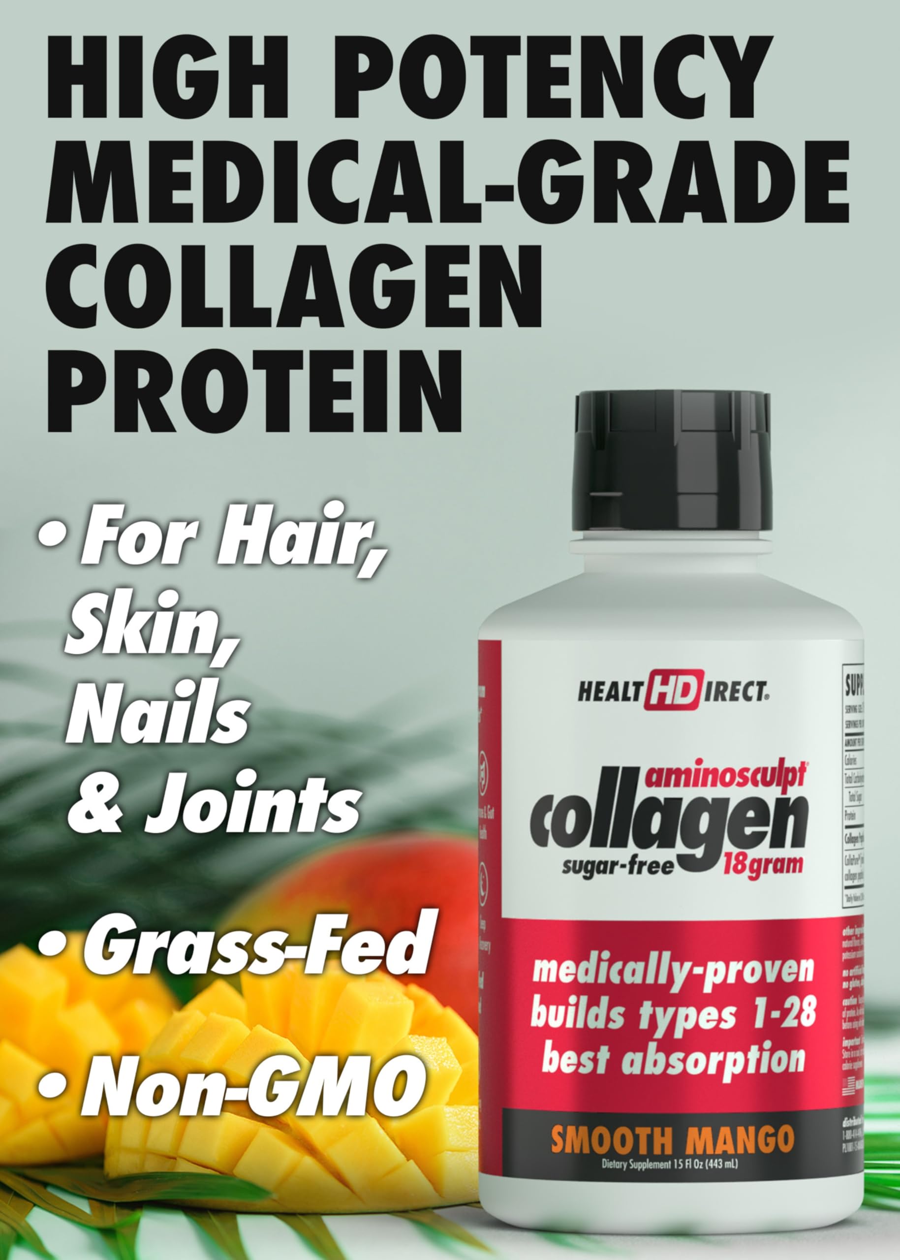 HEALTH DIRECT AminoSculpt Sugar-Free Liquid Collagen 15oz side view