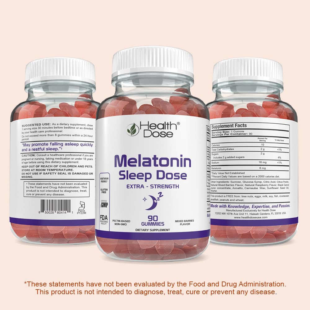 Health Dose Melatonin Gummies on a wooden table