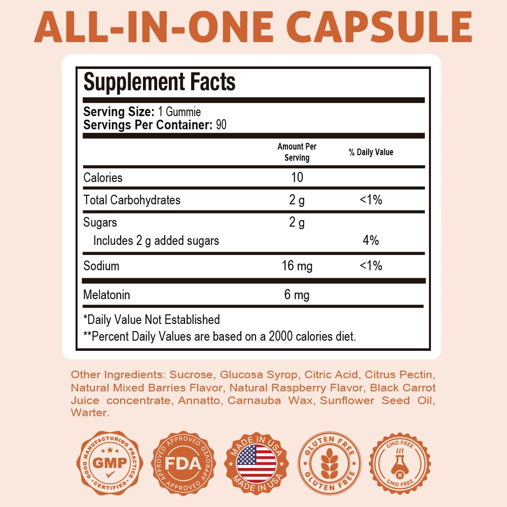 Health Dose Melatonin Gummies showing 6 mg dosage