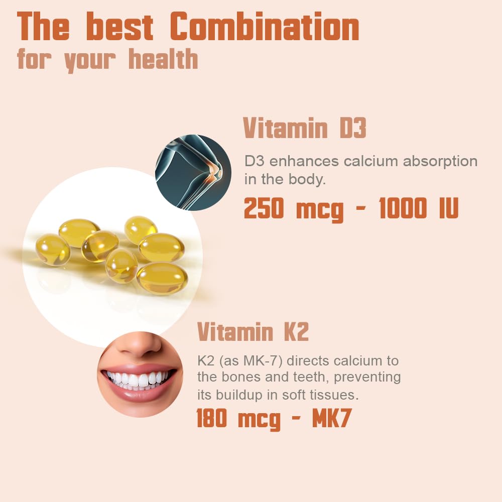 Health Dose Vitamin D3 & K2 Softgels in a hand for size reference