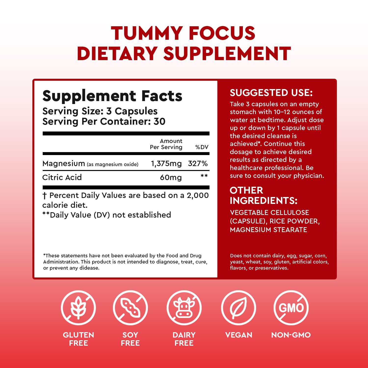 Health Focused Tummy Focus supplement bottle side view