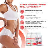 Health Focused Tummy Focus supplement capsules on a wooden surface