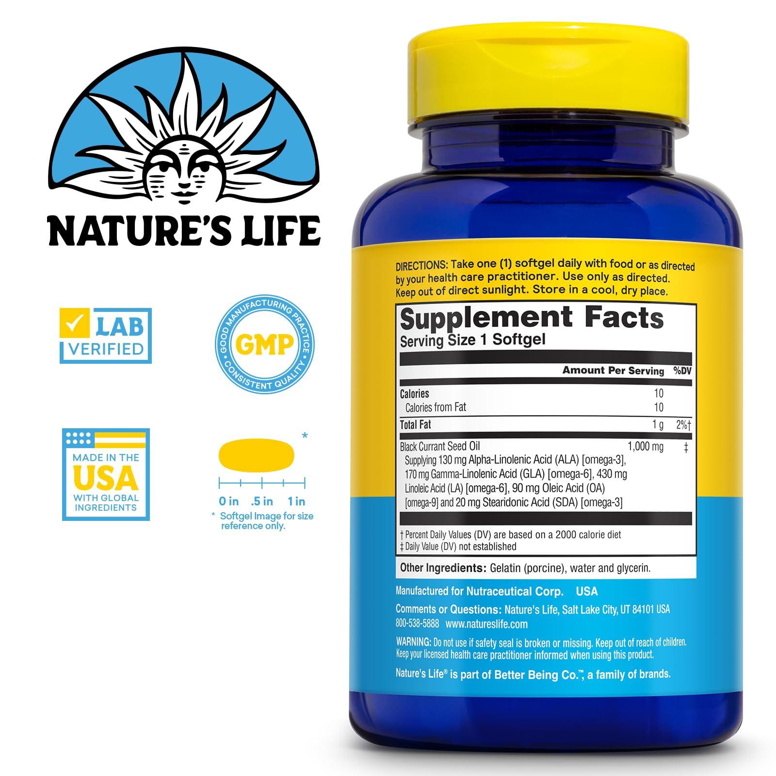 Health From The Sun Black Currant Oil 1000mg Softgels side view