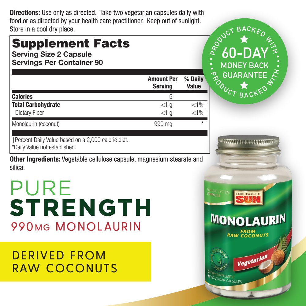 Health From The Sun Monolaurin Capsules side view showing capsule details